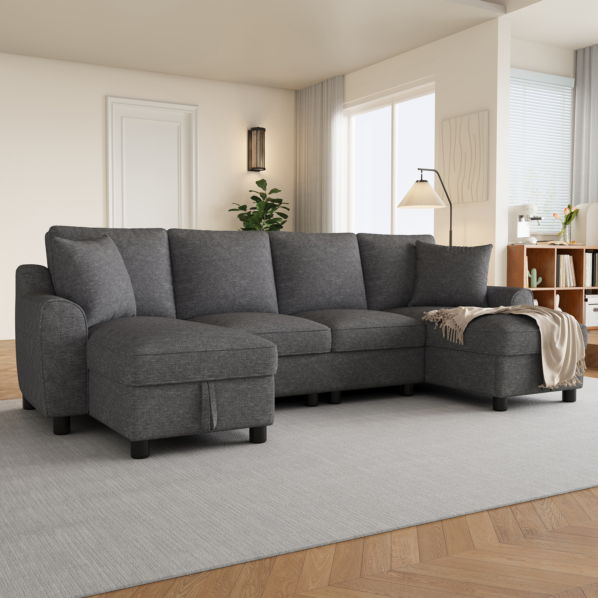 Canapé en U en chenille avec deux méridiennes et rangements - vue 3