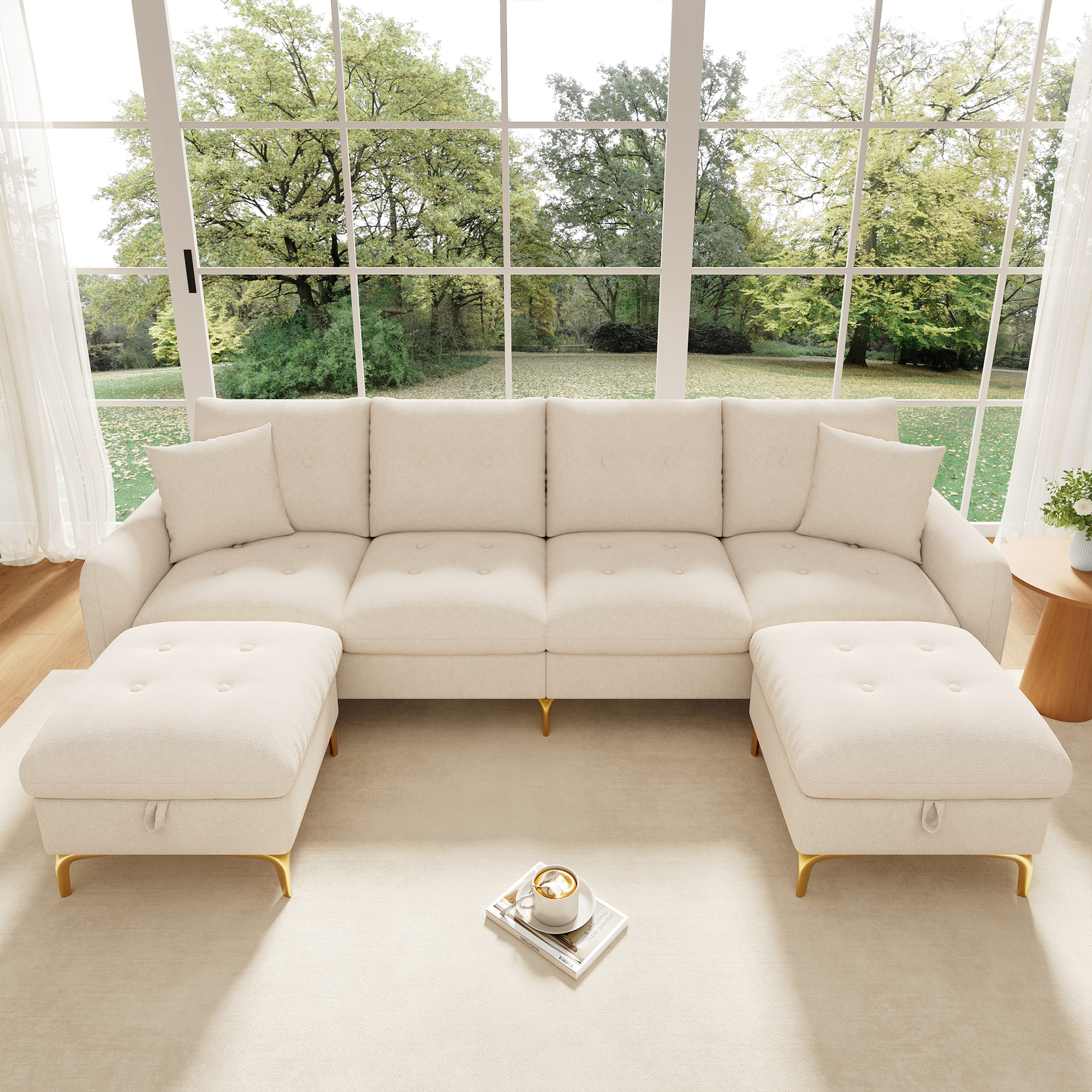 Canapé panoramique convertible beige
