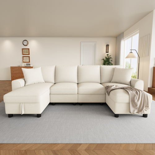 Canapé panoramique beige en forme de U