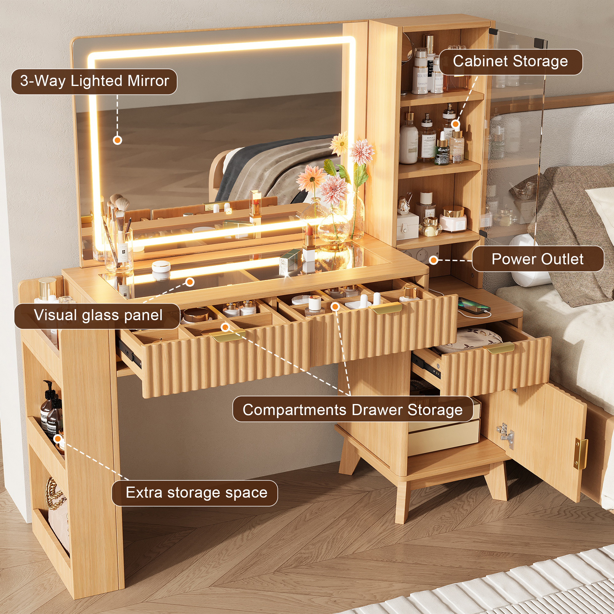 Vue d'ensemble de la table de maquillage