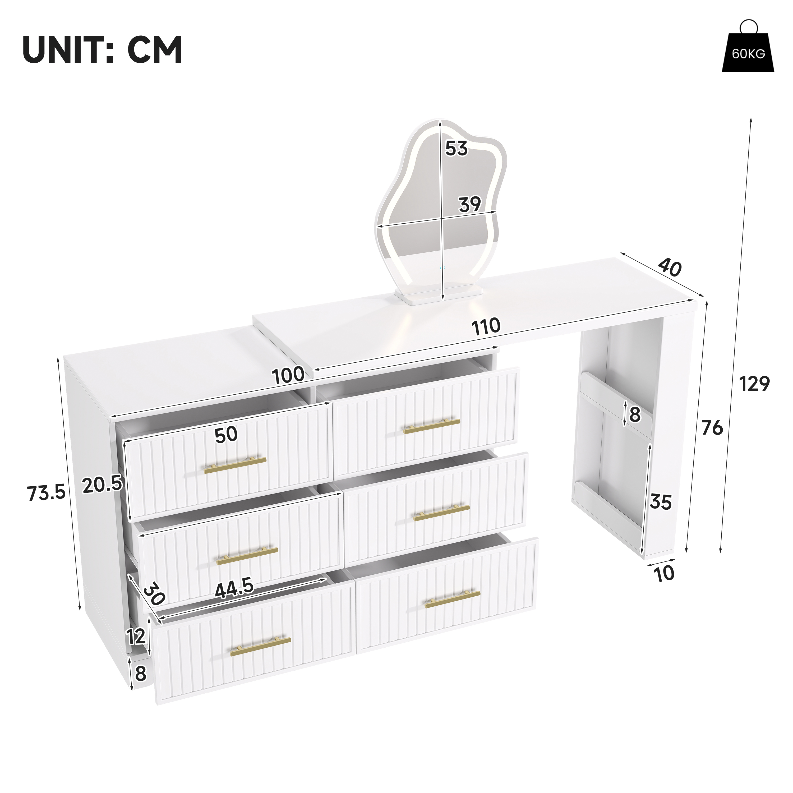 Dimensions du coiffeuse