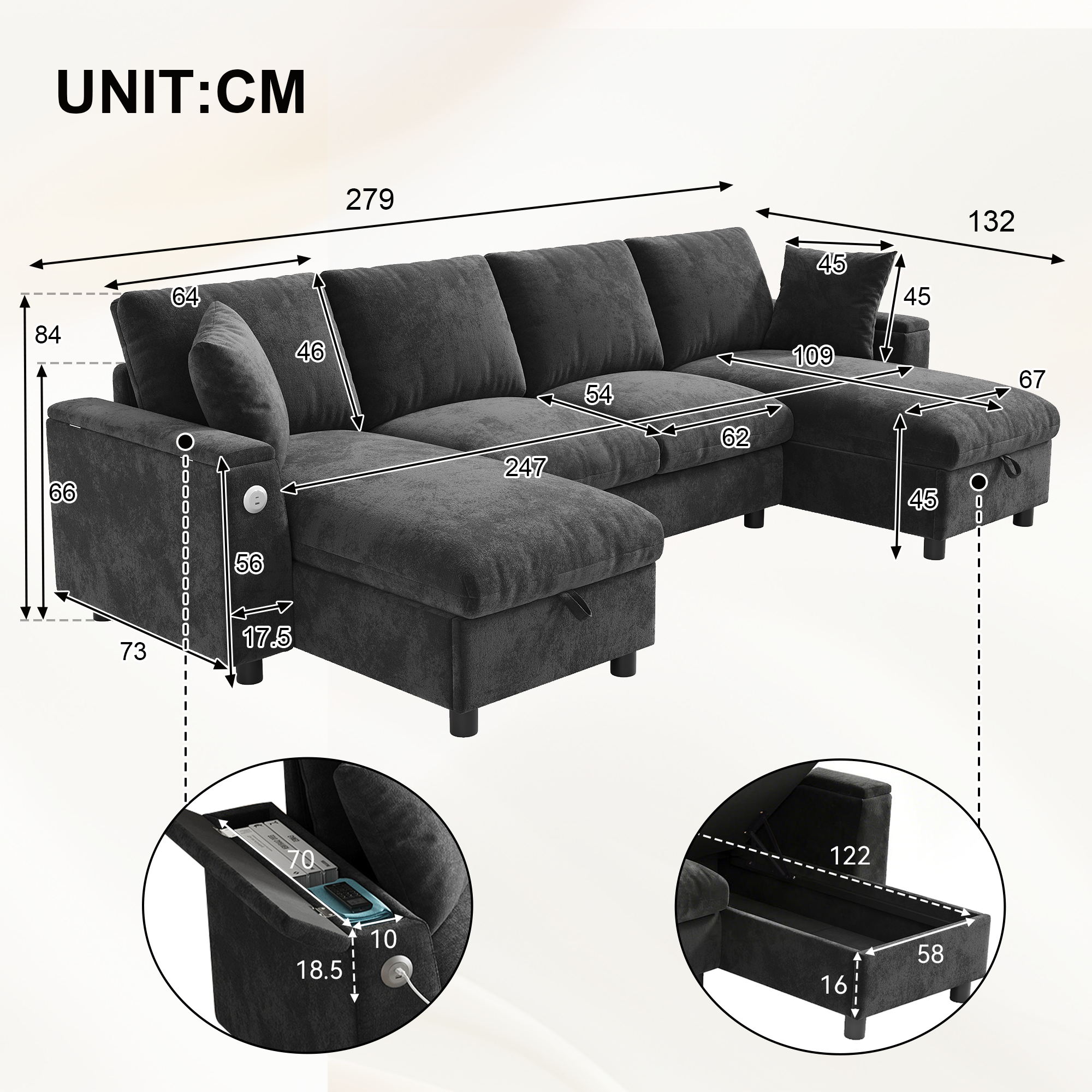 Modernes U-förmiges Sofa aus Tissu (2-Sitzer + 