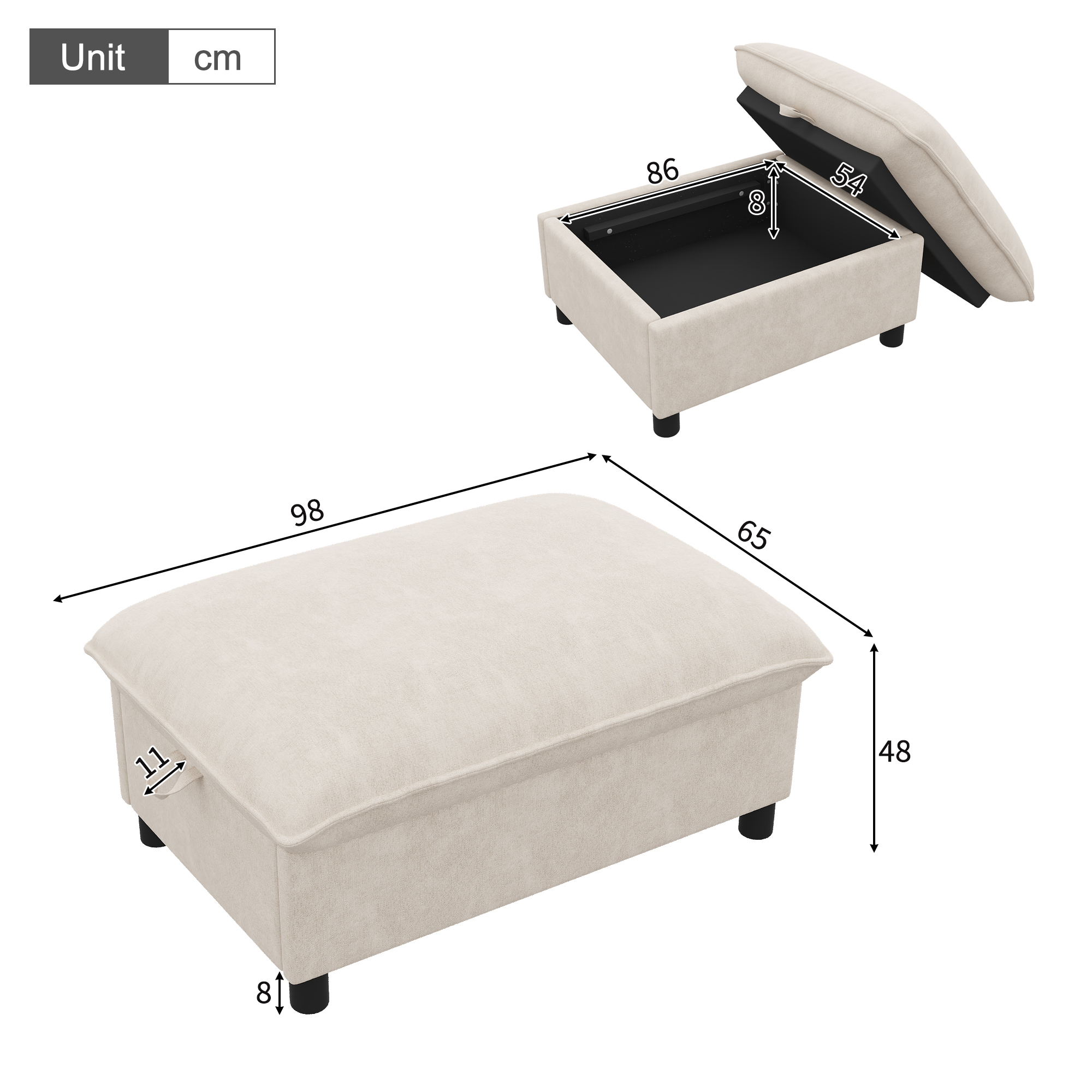 Dimensions du banc avec rangement