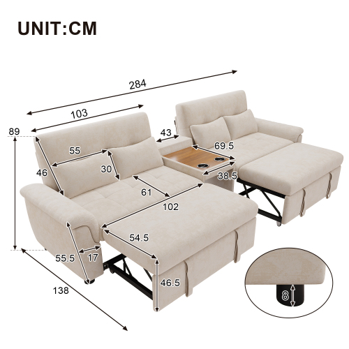 Canapé multifonction avec modules coulissants et espace pour petit animal