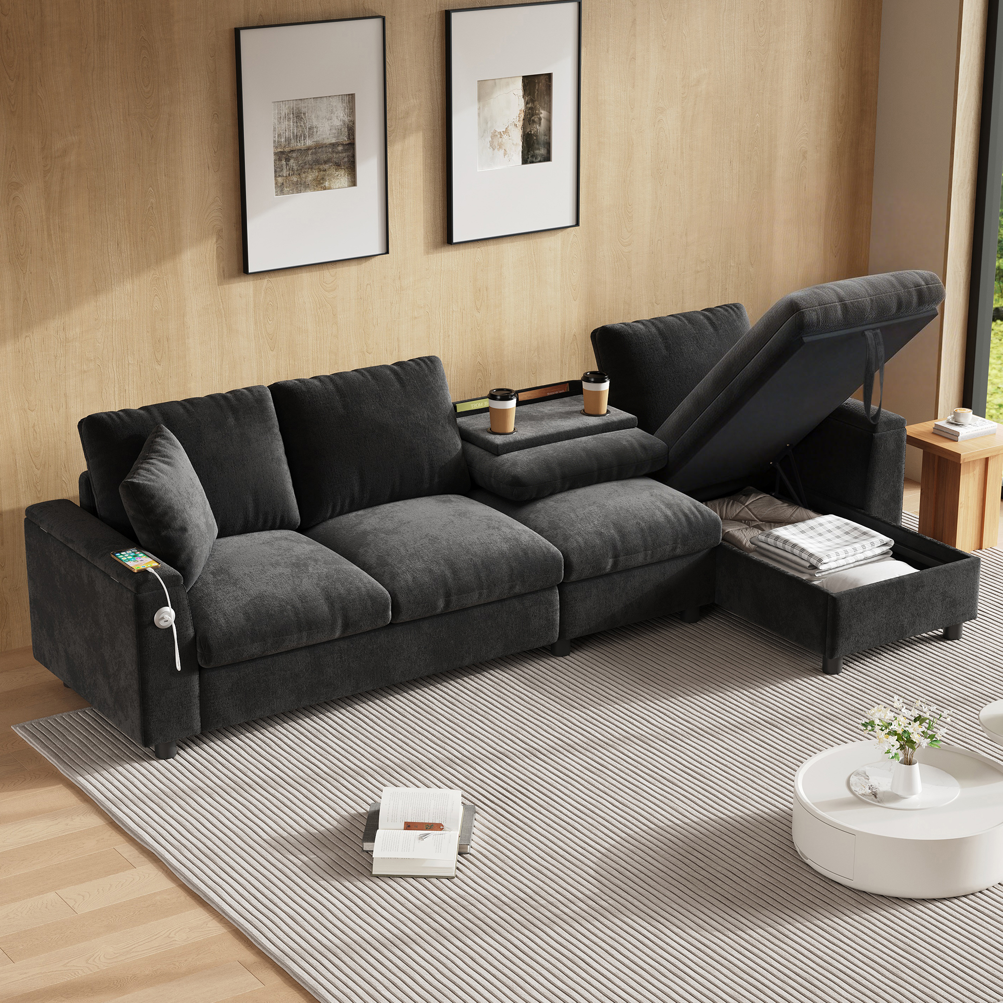 Tissu-Stoffsofa, L-förmige Ecke und zwei Armleh