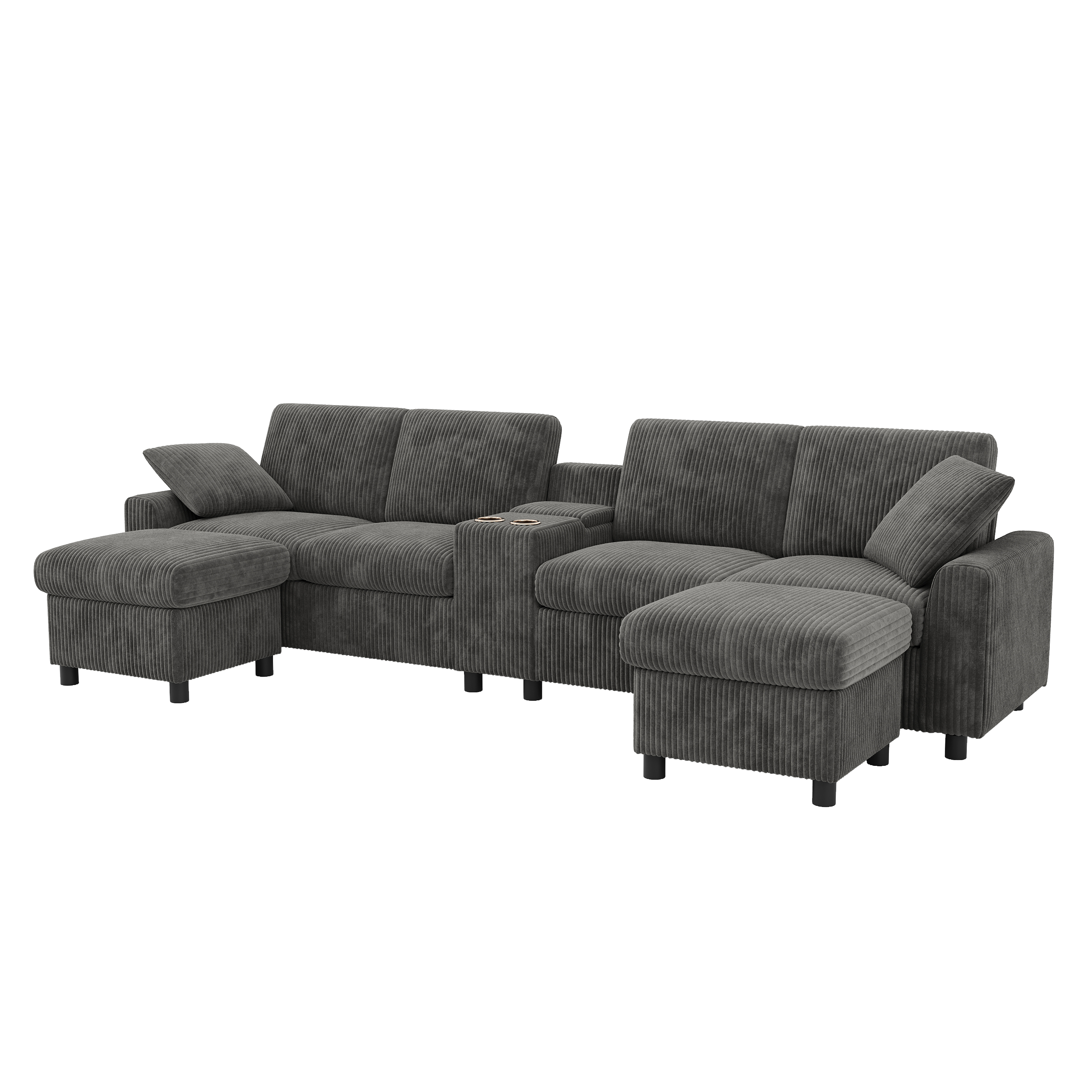 Canapé en U 4 places 315x135x81 cm avec USB Type-C, prises, rangements en velours côtelé gris - spécifications 1