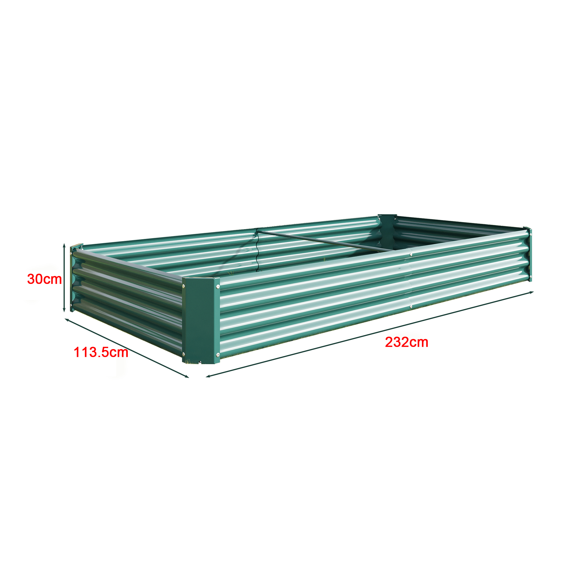 Carré potager surélevé 232 x 113,5 x 30 cm, acier galvanisé 0,6 mm, fond ouvert, Vert - détails