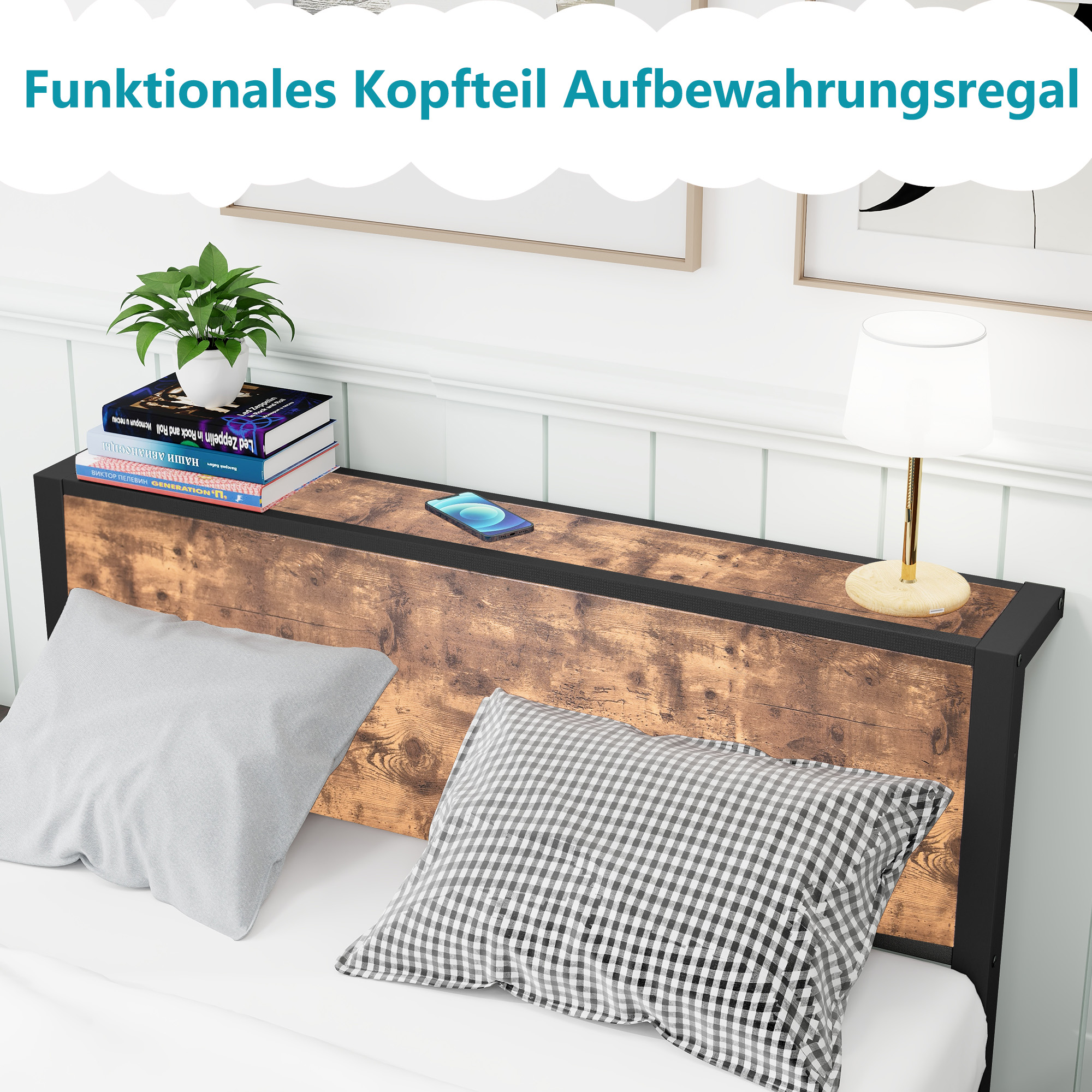 120x200 cm Metallgestell mit Stauraum-Kopfteil, Ei