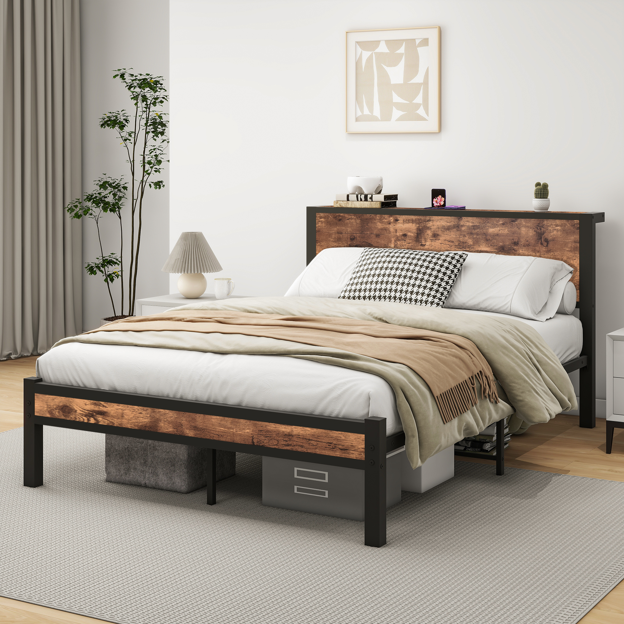 Lit Marron antique 140 x 200 cm 3