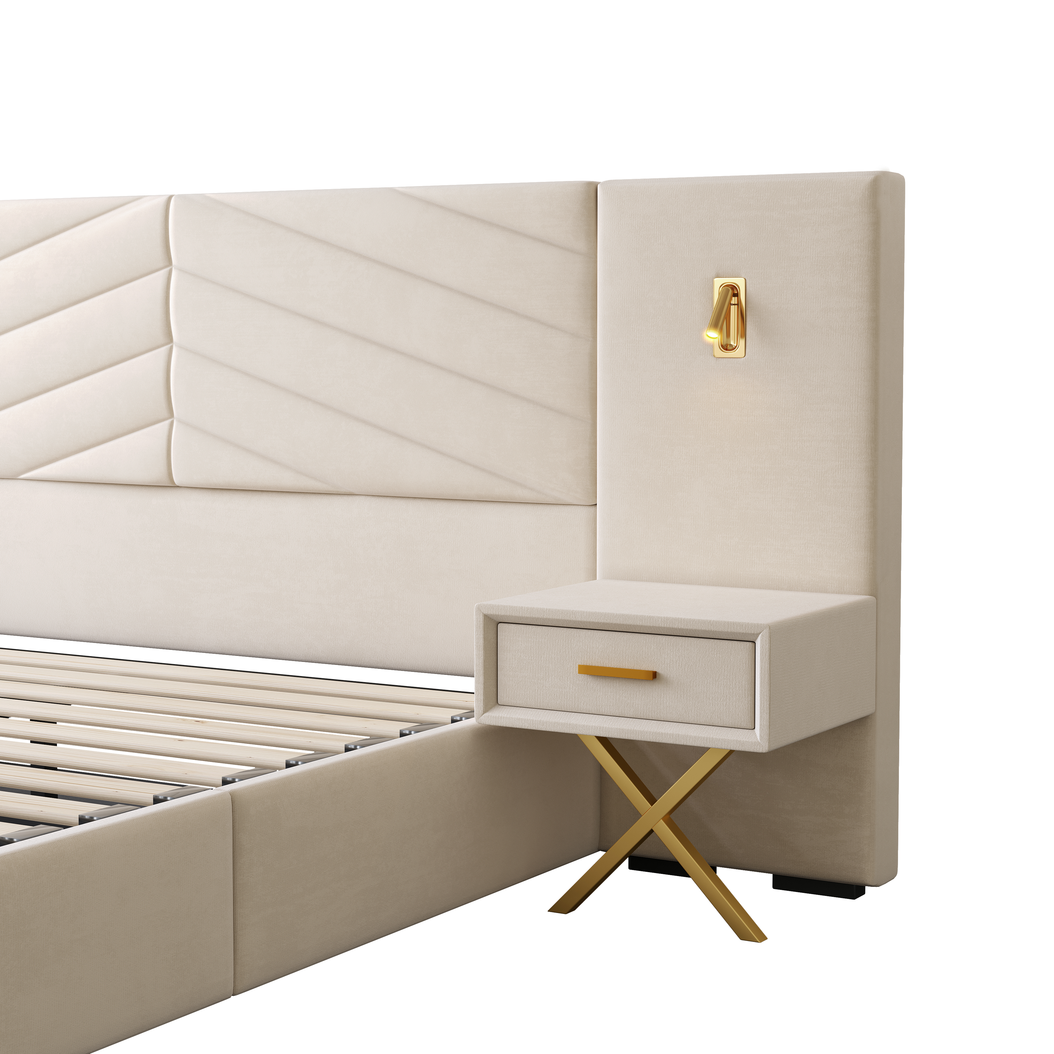Lit King size avec rangement hydraulique, tête de lit avec ailes, velours, mécanisme à gaz avec 2 vérins, design moderne, pour chambre, beaucoup de rangement, ouverture et fermeture faciles, look sophistiqué - image 11