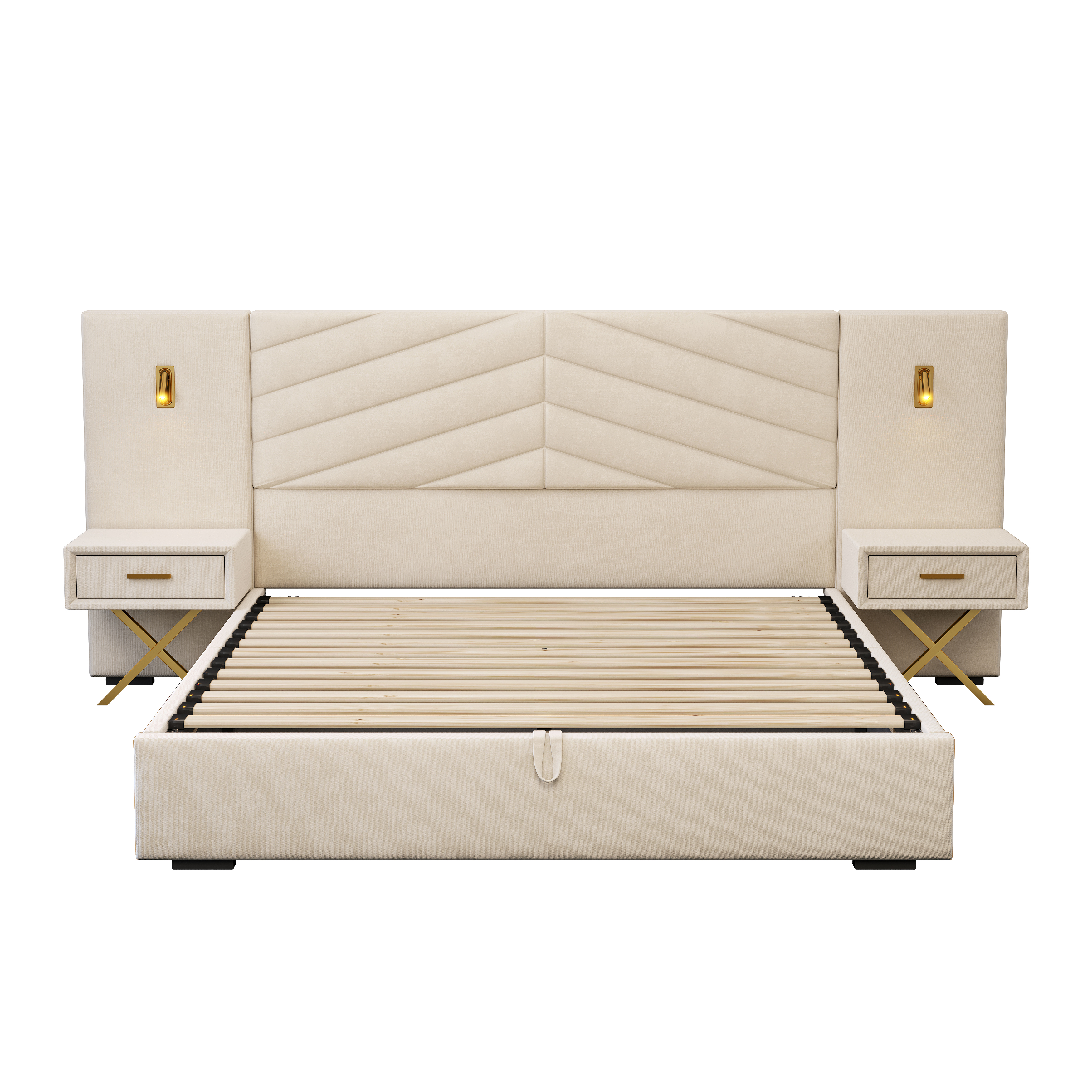 Lit King size avec rangement hydraulique, tête de lit avec ailes, velours, mécanisme à gaz avec 2 vérins, design moderne, pour chambre, beaucoup de rangement, ouverture et fermeture faciles, look sophistiqué - image 8