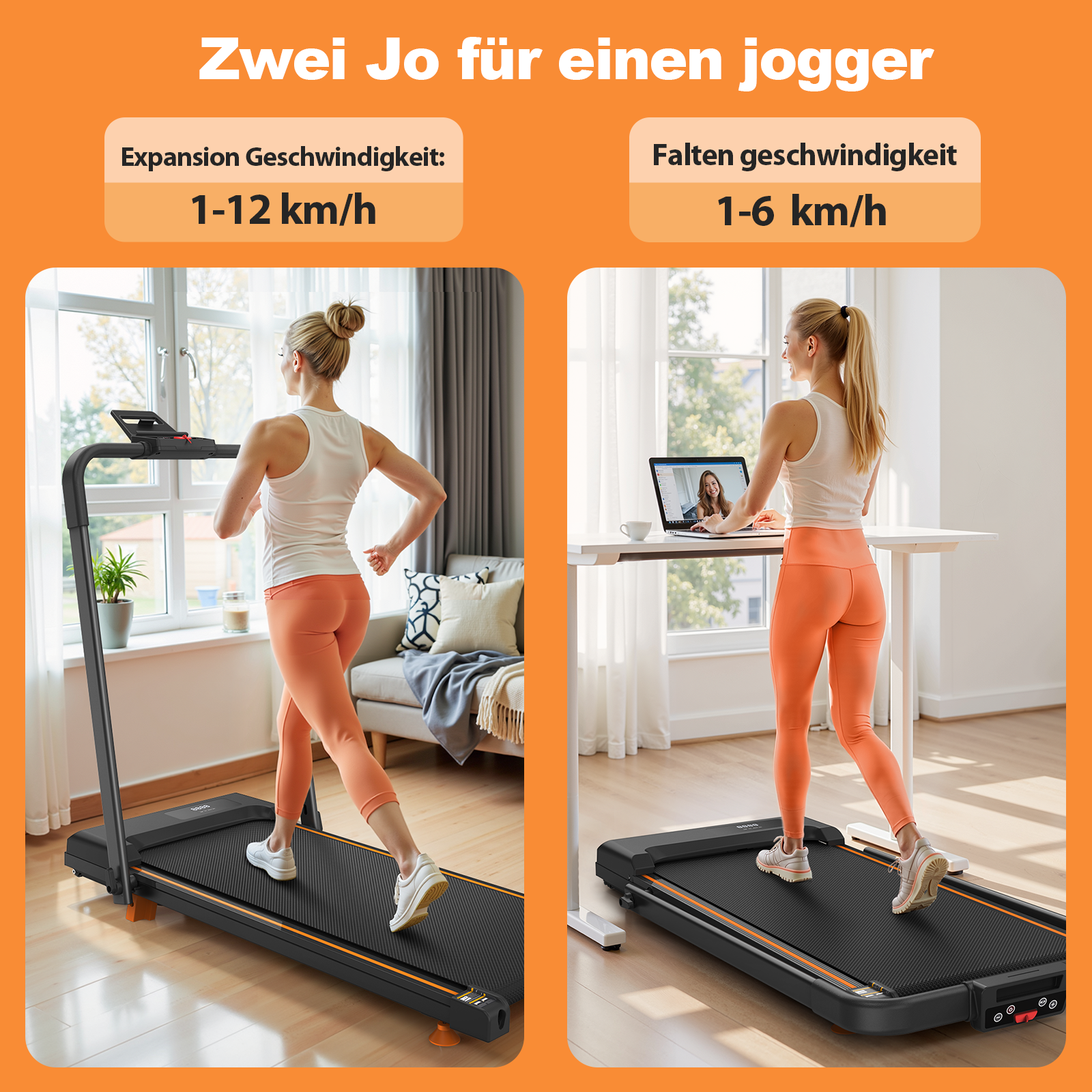 Tapis roulant 3‑en‑1 sous‑bureau pliable vitesse 1‑12km/h