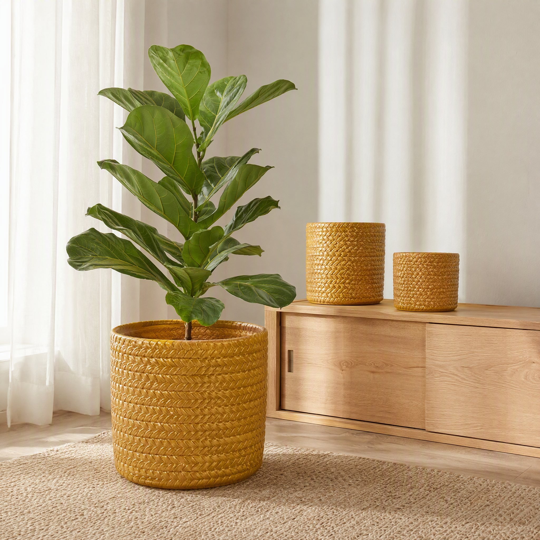 Pot céramique cylindrique artisanal Ø17,5 cm bleu‑foncé vue générale