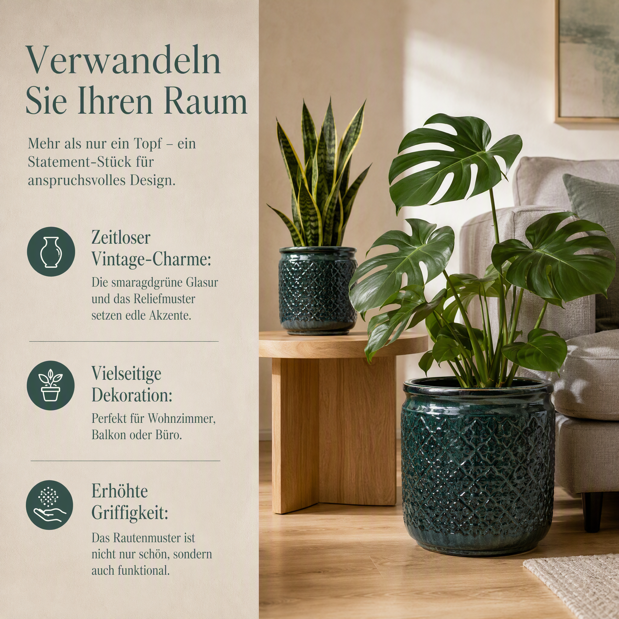 Coupe‑jardinière céramique bleu‑antique vue générale