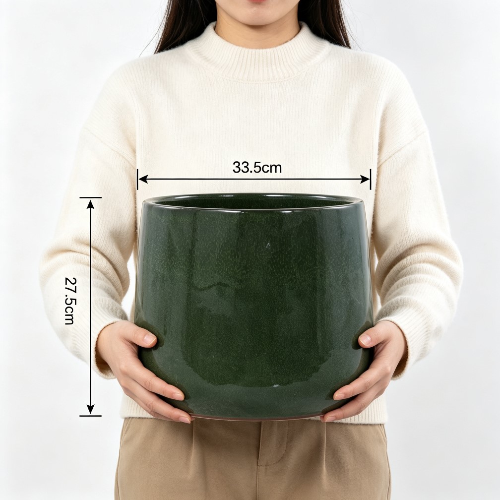 Lot de 4 pots céramiques coniques vert‑foncé vue générale