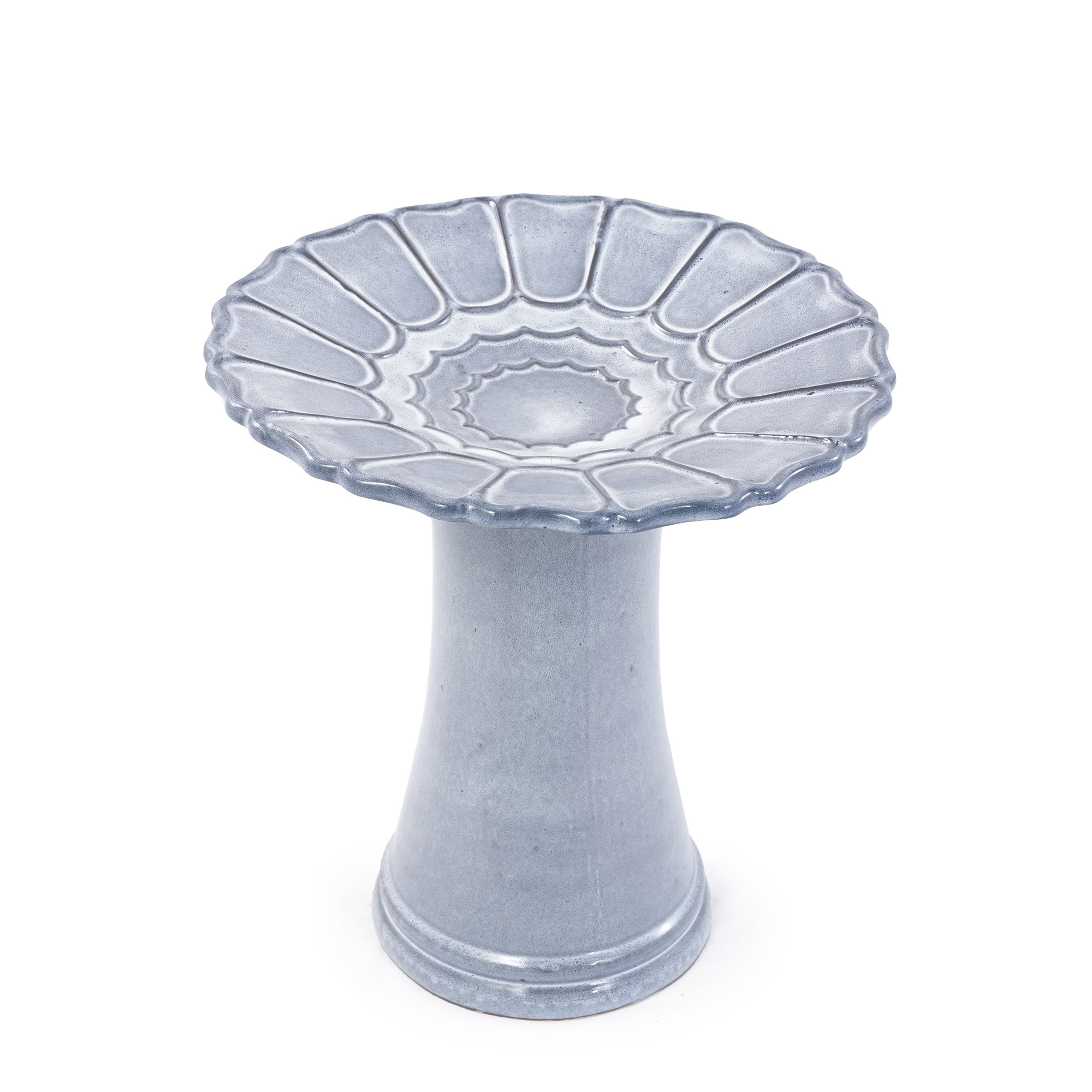 Rainures florales estampées, glaçure brillante bleu‑gris‑clair, style naturel‑moderne‑méditerranéen