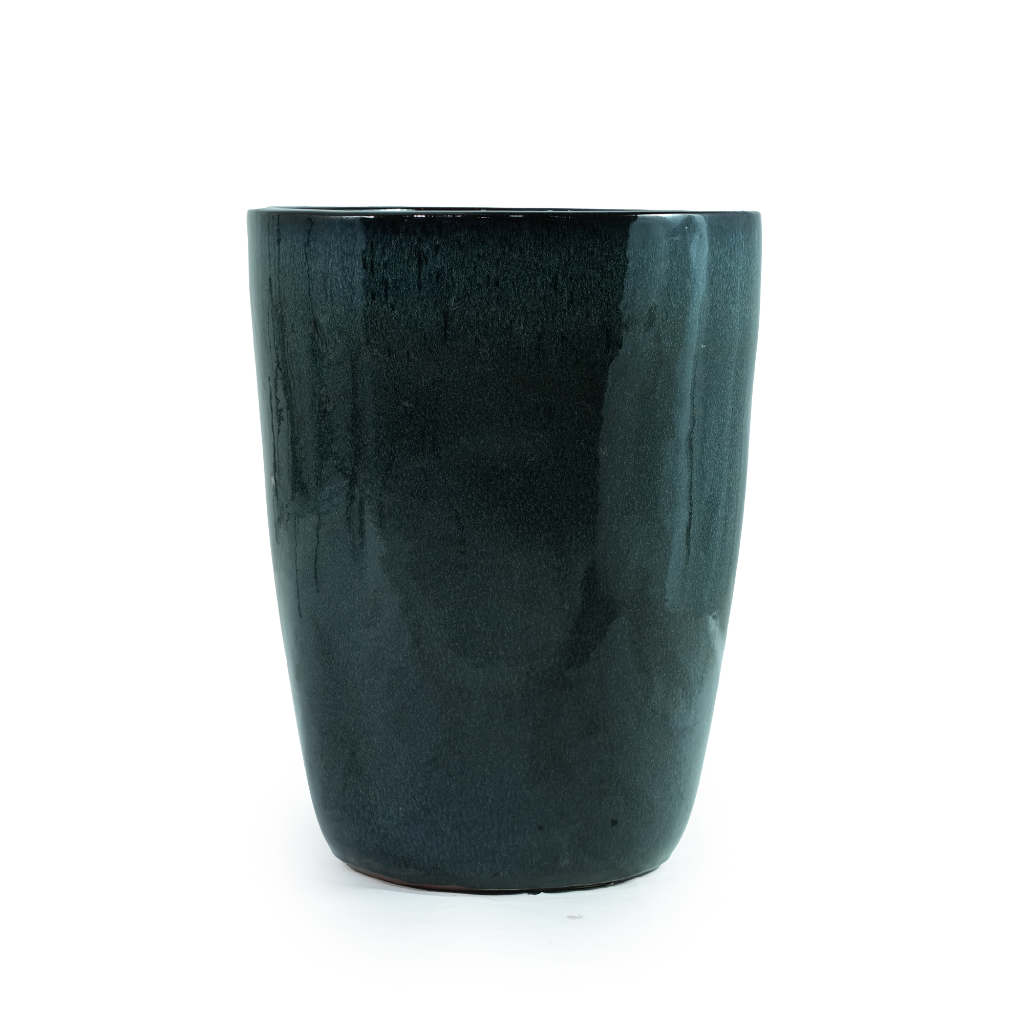 Pot céramique conique artisanal Ø38,5 cm H49,5 cm vert‑mousse vue générale