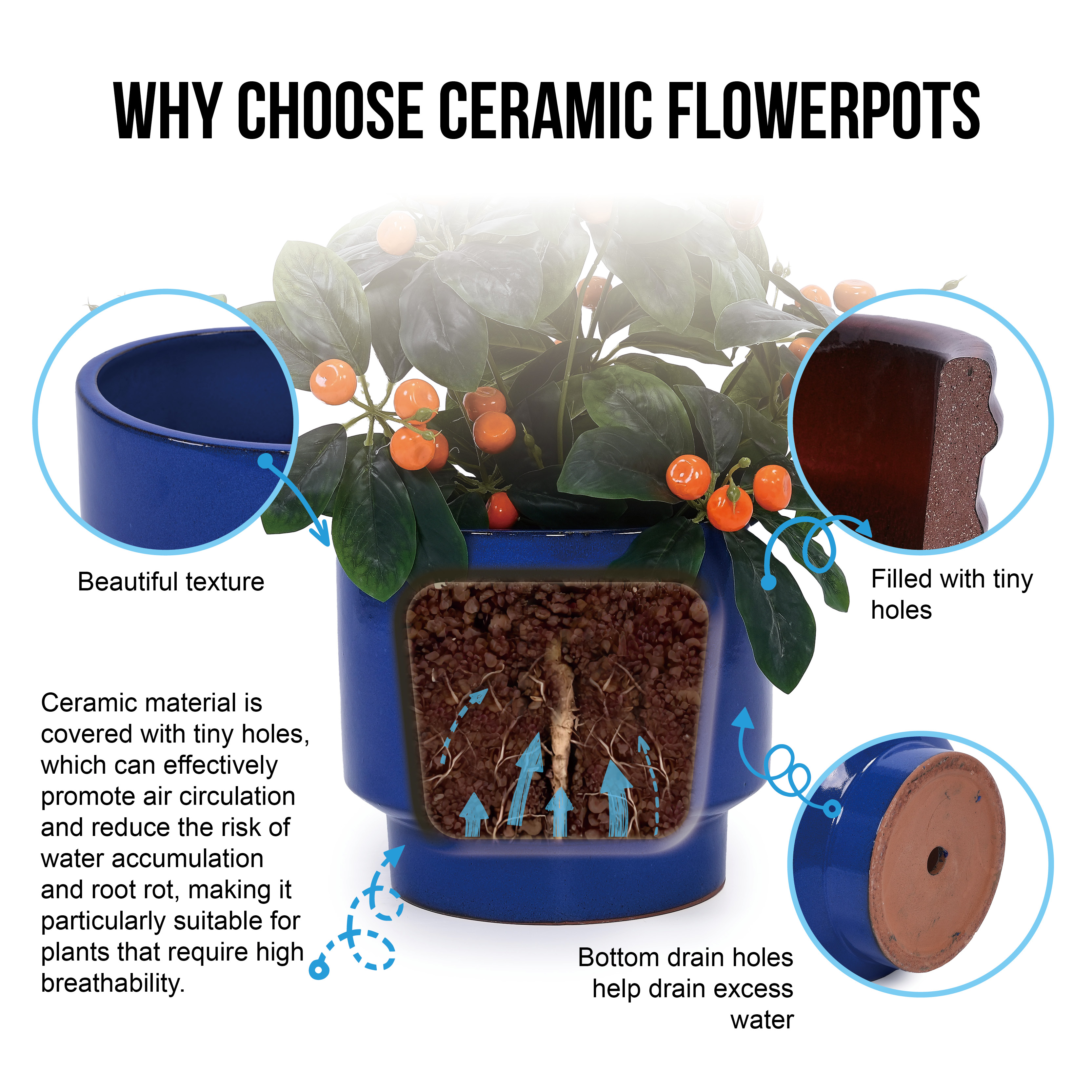 Pot céramique bleu‑vert antique vue générale