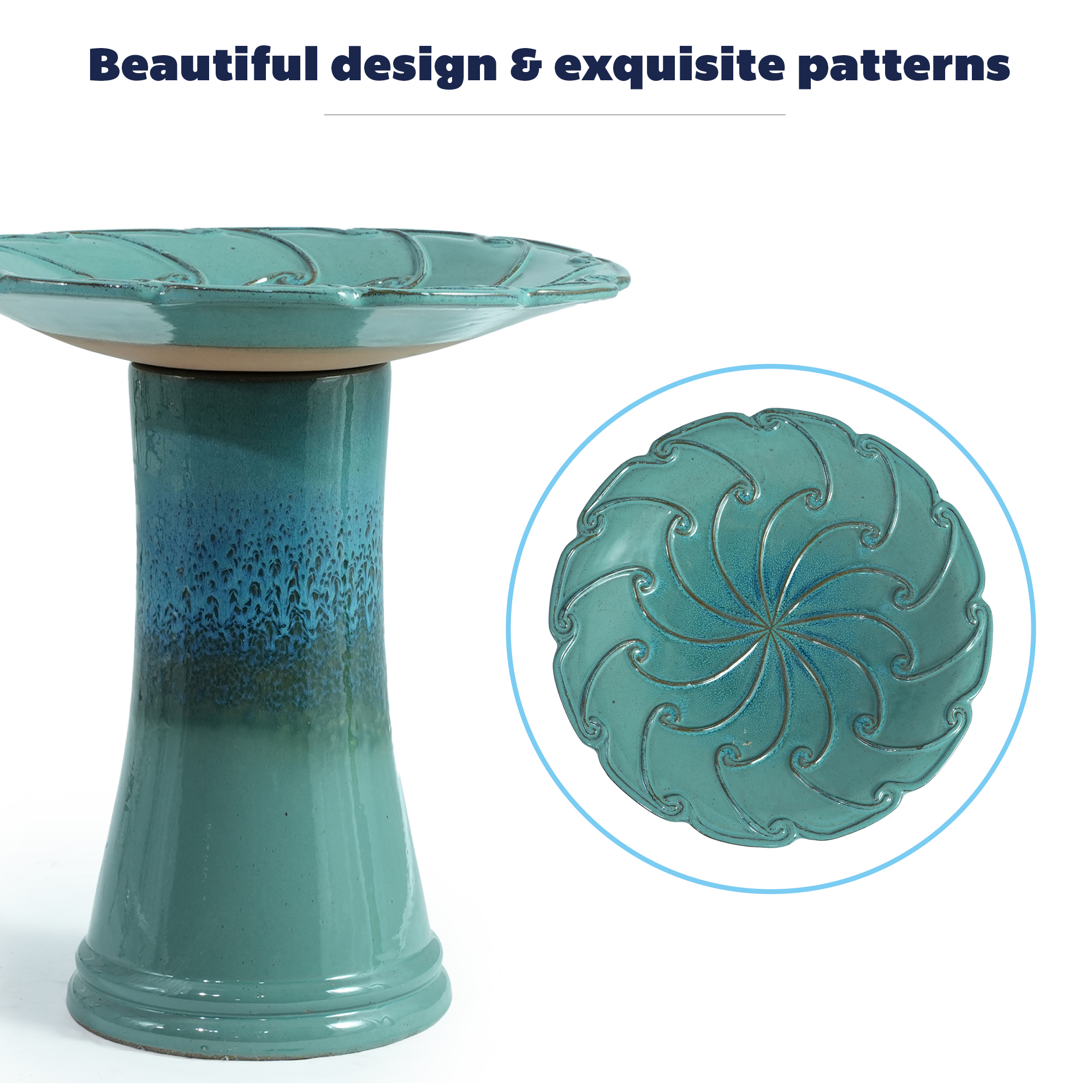 Bain‑d’oiseaux céramique artisanal Ø43 cm H45 cm vue générale