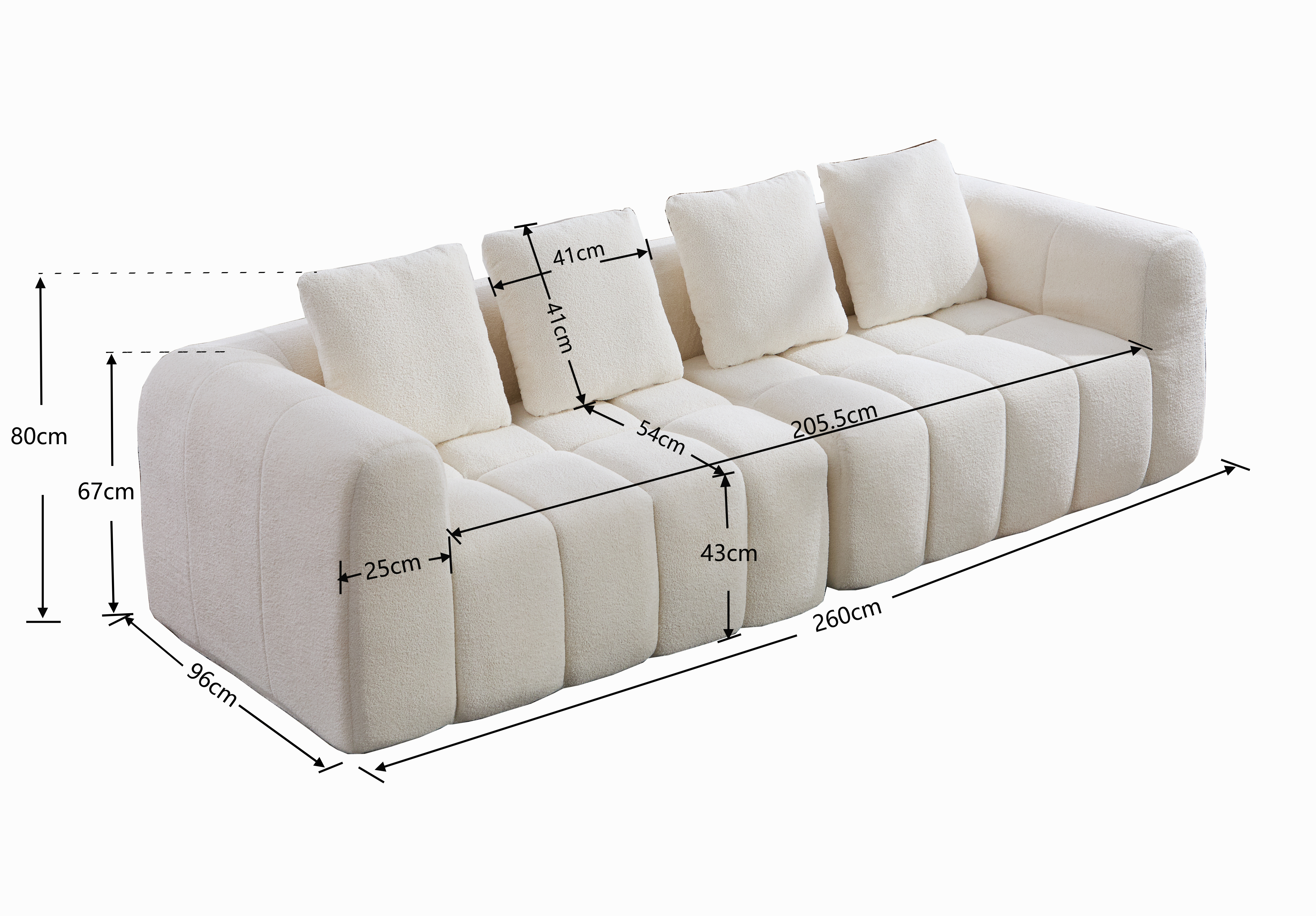 Canapé d’angle modulable 3 places 260 x 95,5 x 70 cm canapé en L avec méridienne, tissu, Beige - points forts 1