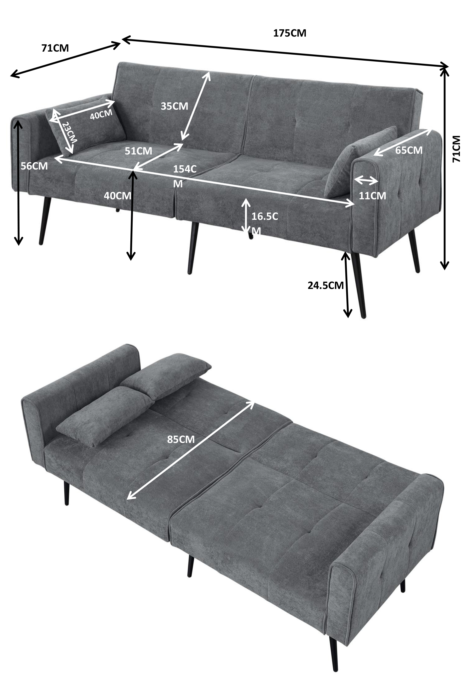 Dimensions du canapé convertible