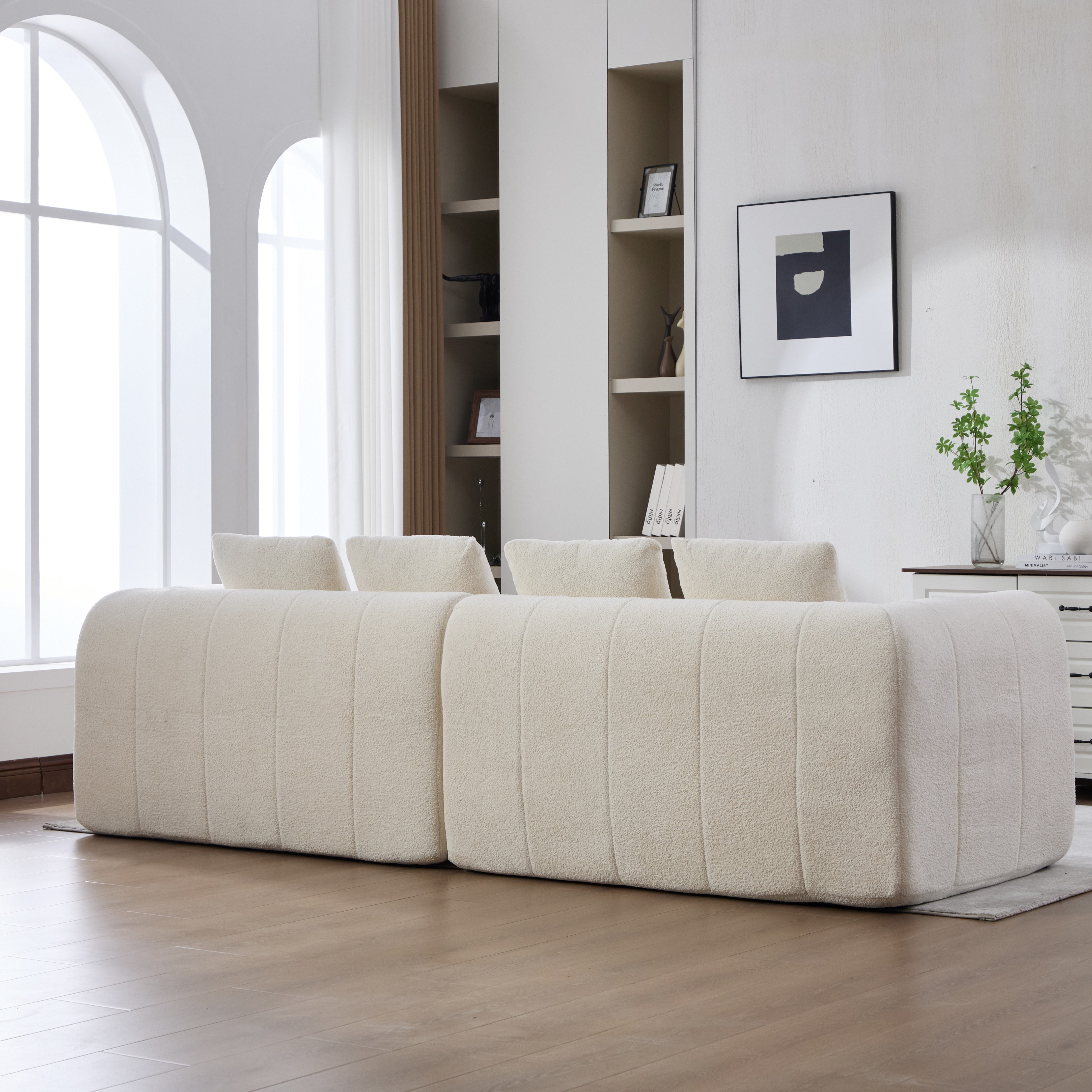 Canapé d’angle modulable 3 places 260 x 95,5 x 70 cm canapé en L avec méridienne, tissu, Beige - présentation 1