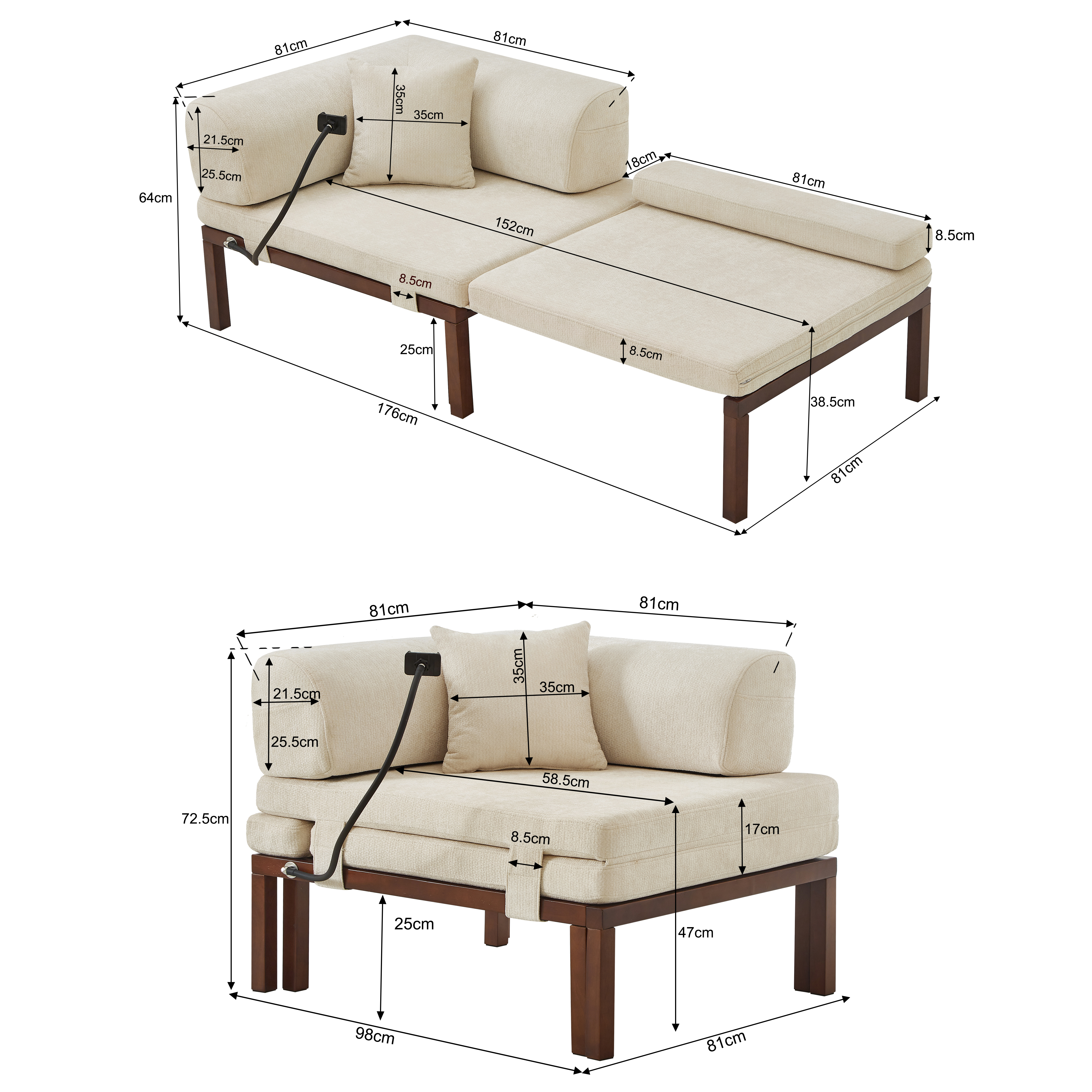 Dimensions du canapé convertible