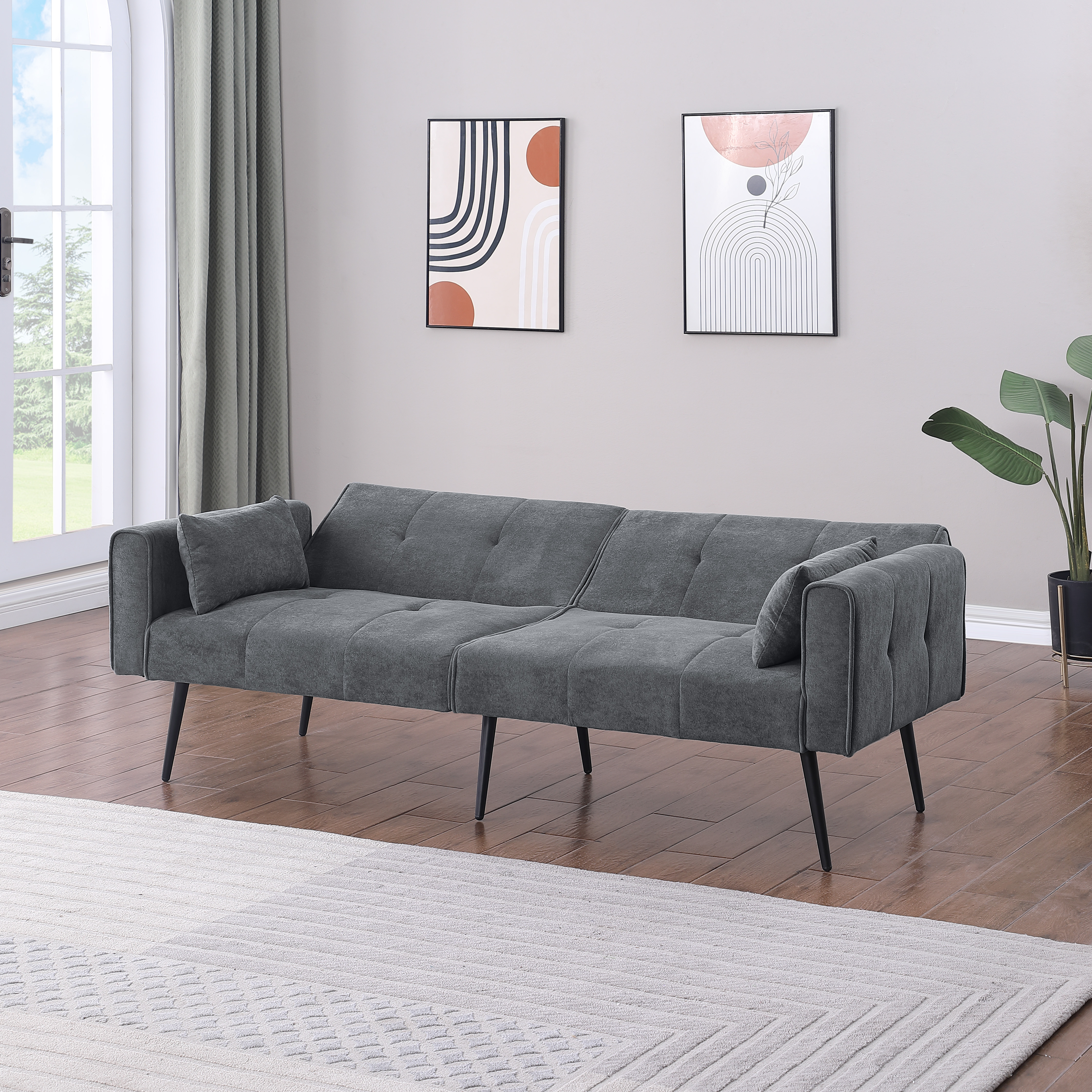 Canapé-lit convertible pliable gris avec dossier réglable - vue 4