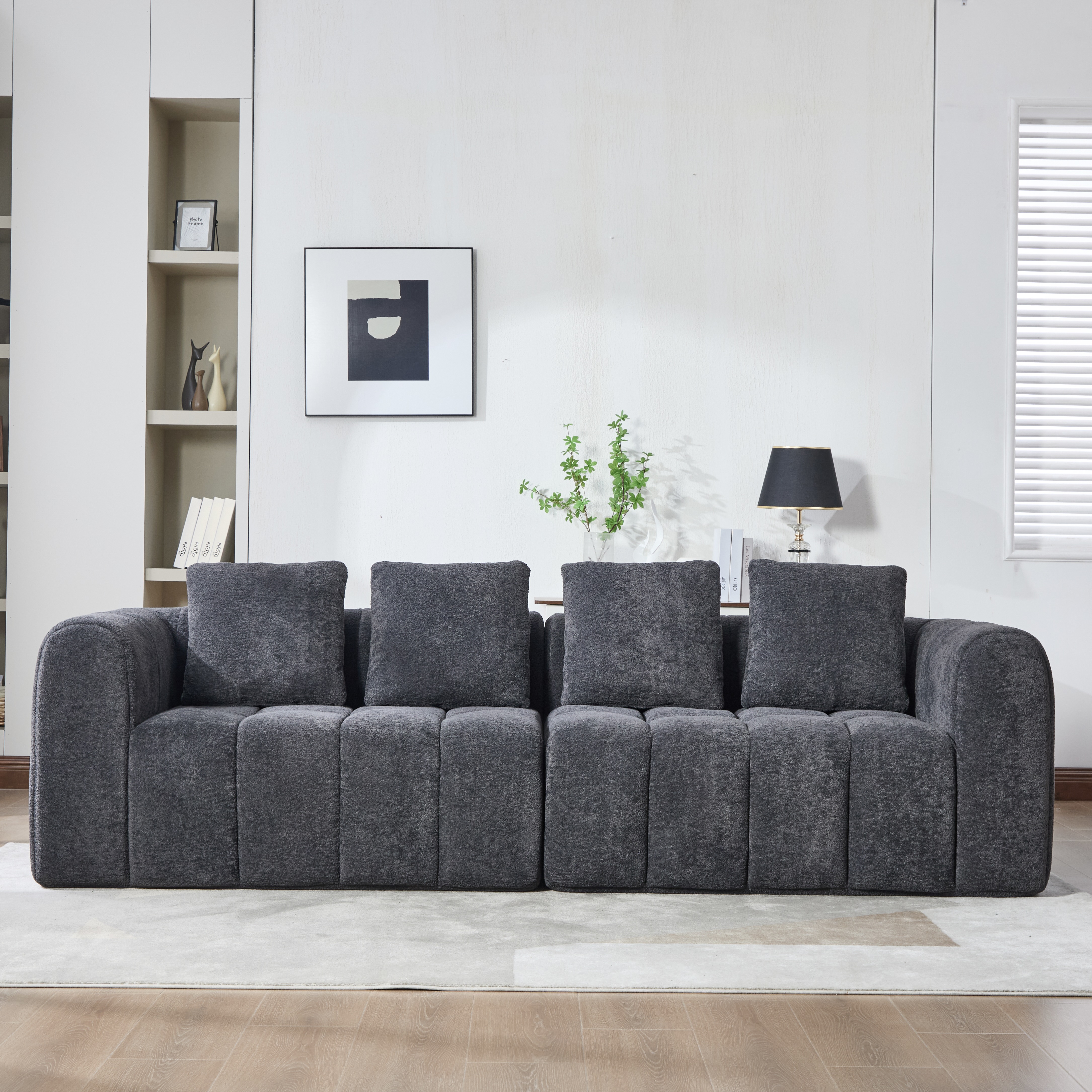 Canapé d’angle modulable 3 places 260 x 95,5 x 70 cm canapé en L avec méridienne, tissu, Gris - présentation 1