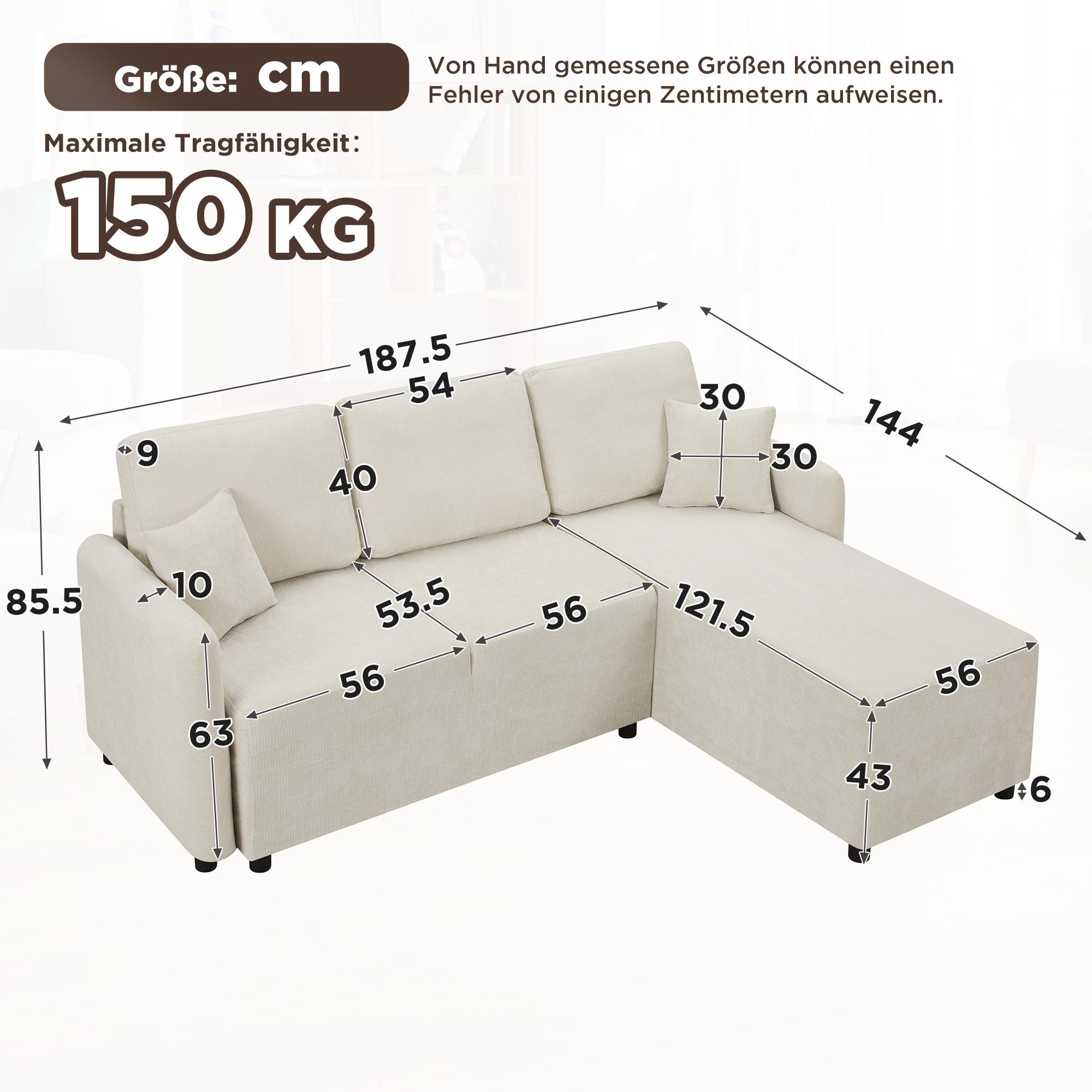 L-Form Ecksofa 3-Sitzer mit langer Liegefläche (14