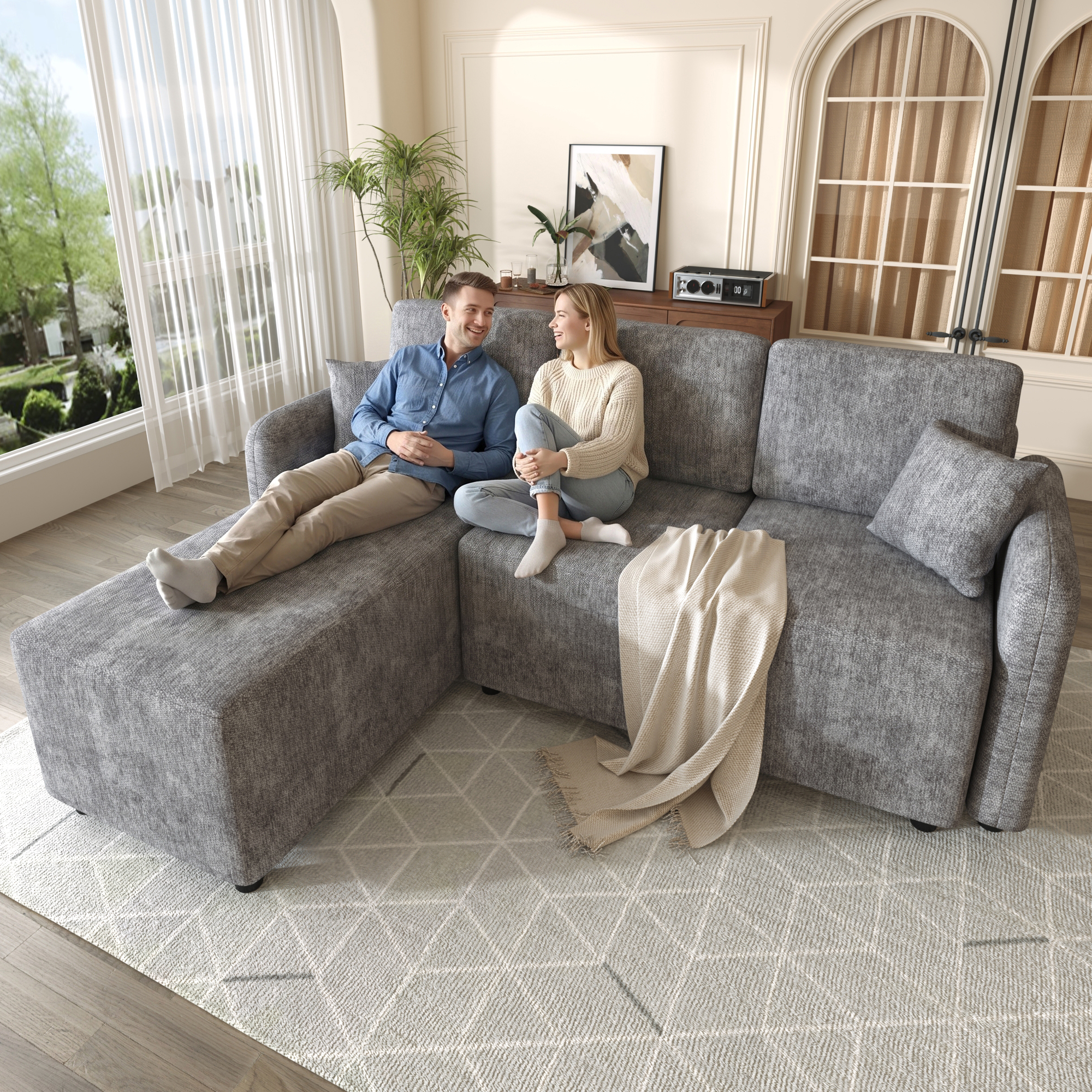 L-Form Ecksofa 3-Sitzer mit langer Liegefläche (14