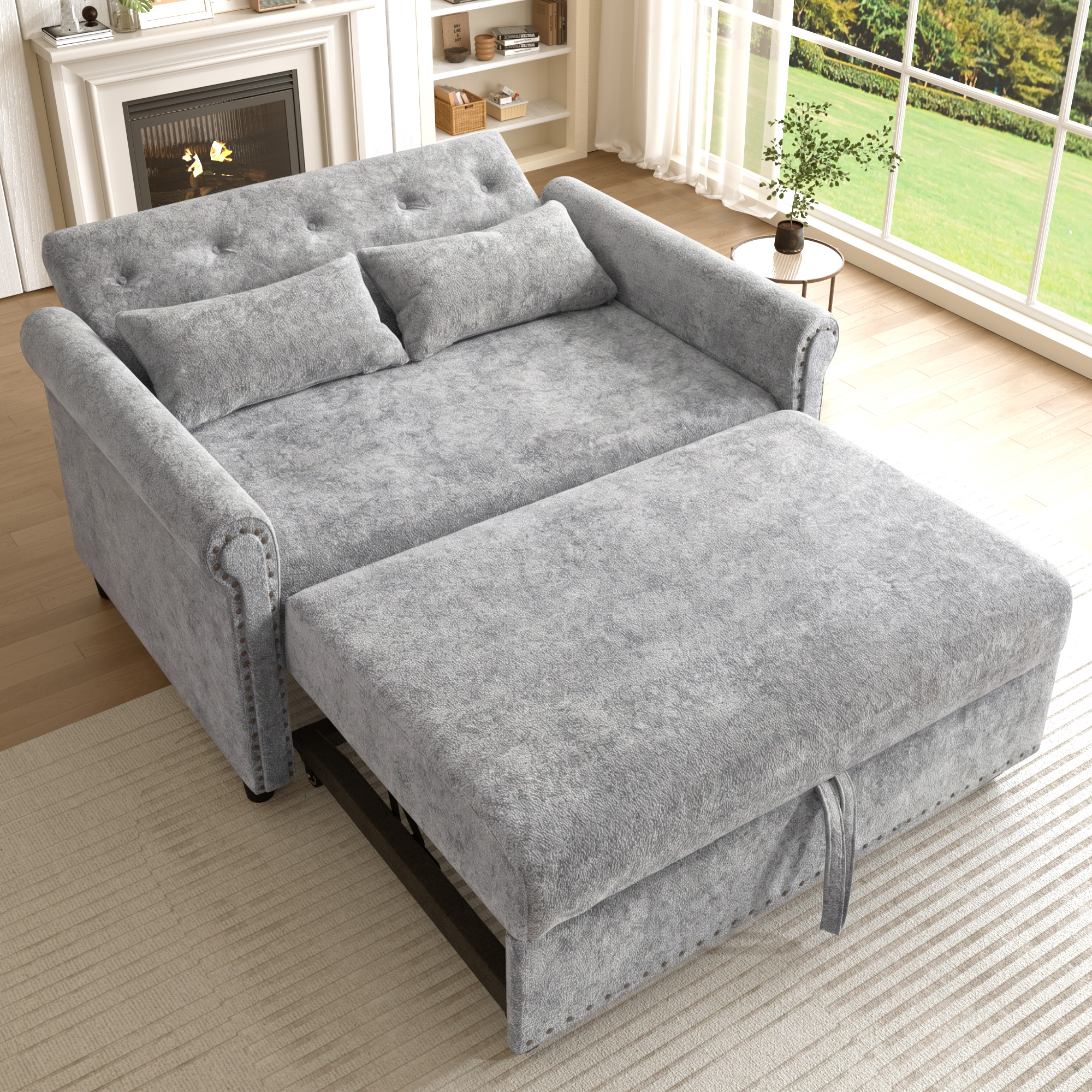Canapé 2 places 120 x 80 x 82 cm, convertible, en chenille, Gris - vue principale