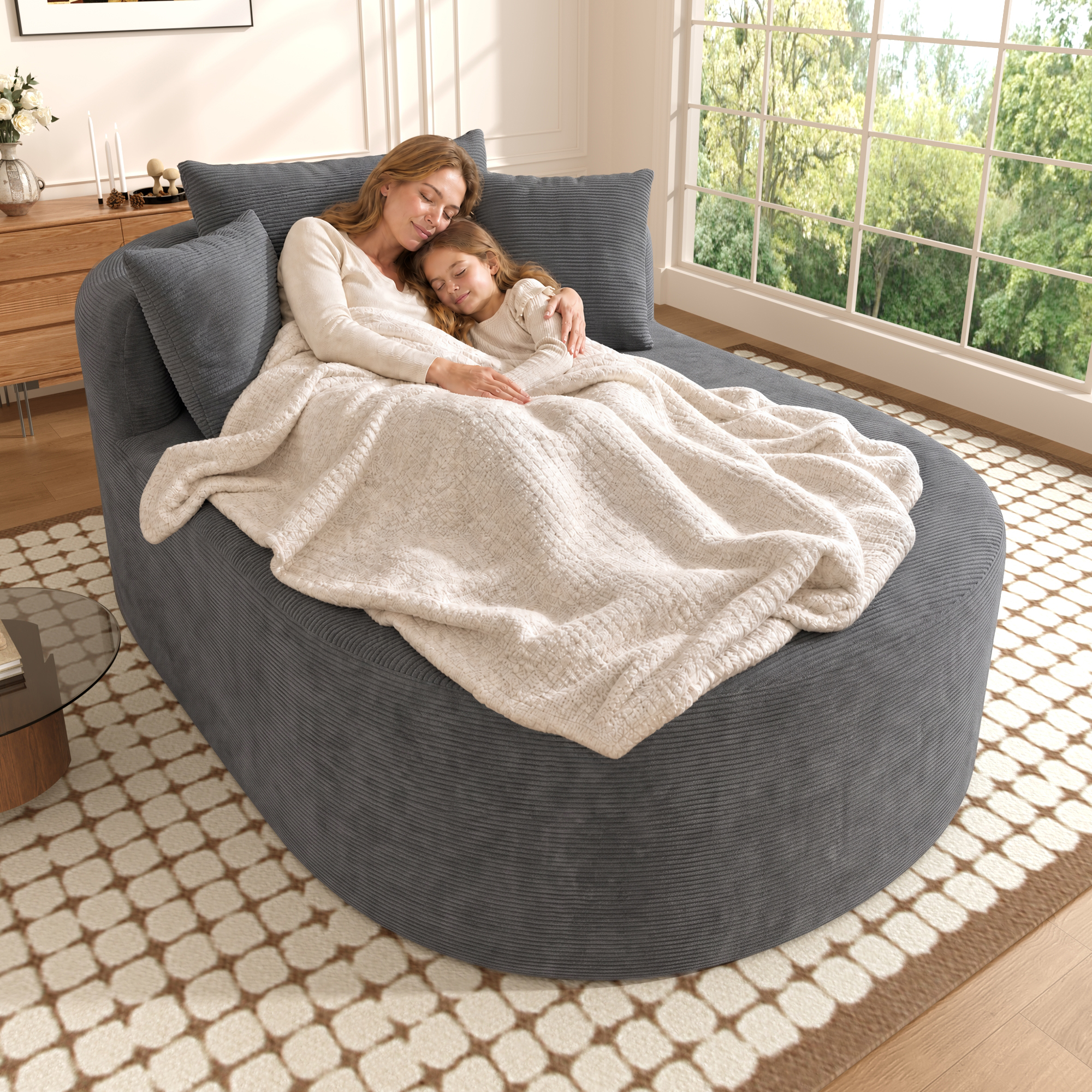 Komprimierter ovaler Relaxsessel aus Cordstoff, mo