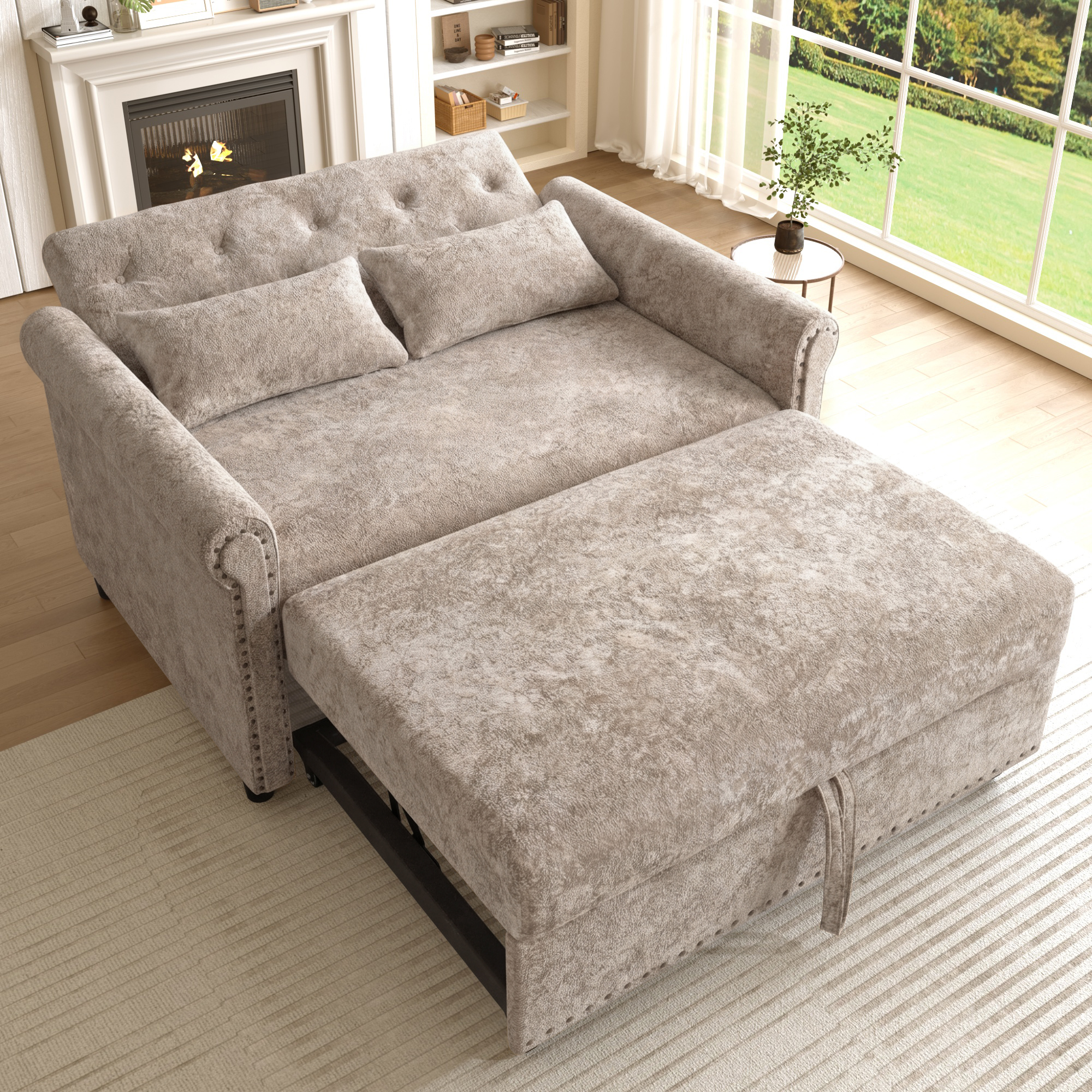 Canapé 2 places 120 x 80 x 82 cm, convertible, en chenille, Gris brun - vue principale
