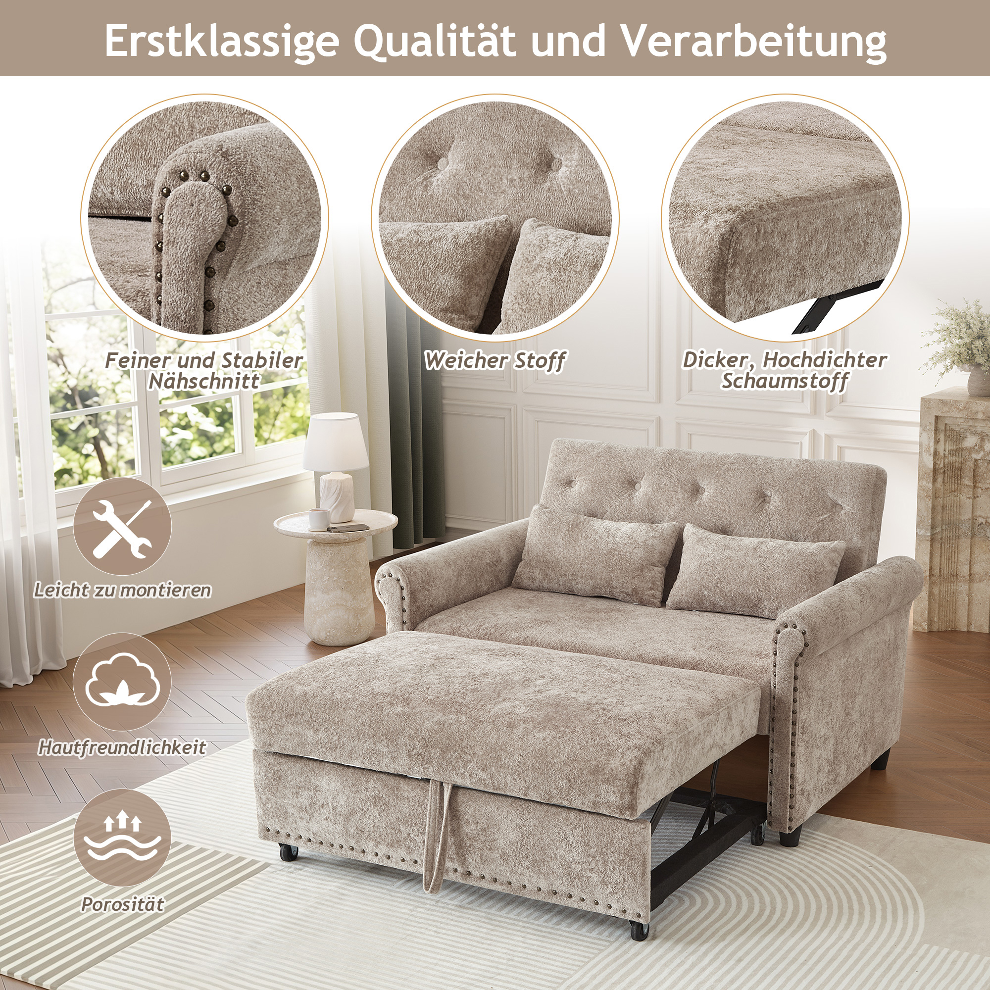Moderne 3-in-1 Schlafsofa Couch mit Schlaffunktion