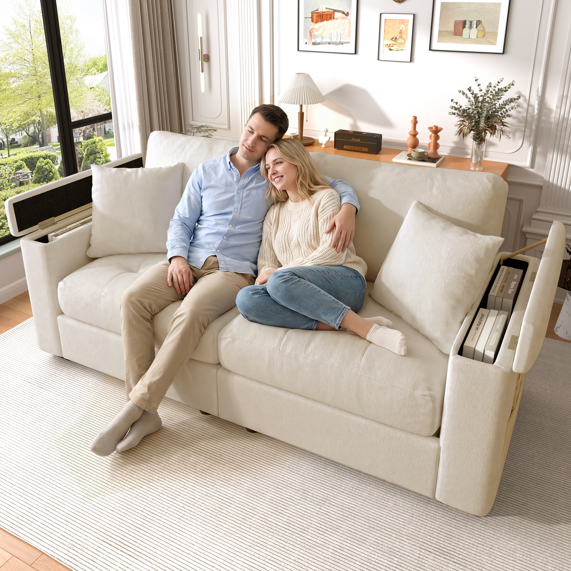 180cm-Moderne 2‑Sitzer Wohnzimmercouch in Beige mi