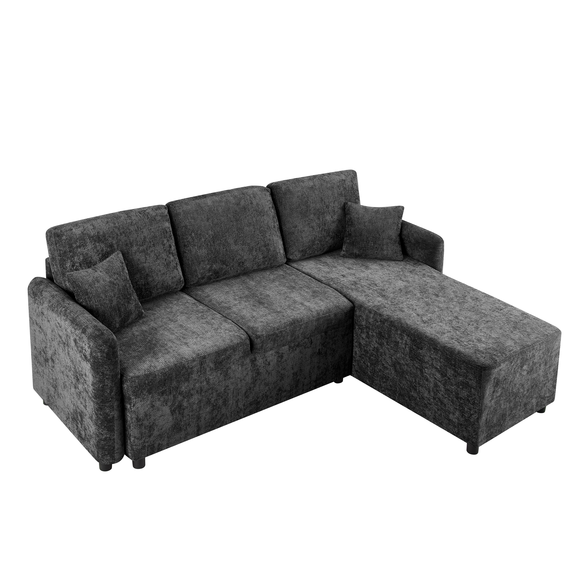 Canapé d’angle en L 3 places 187,5 x 144 x 85,5 cm, en chenille, Noir - détails