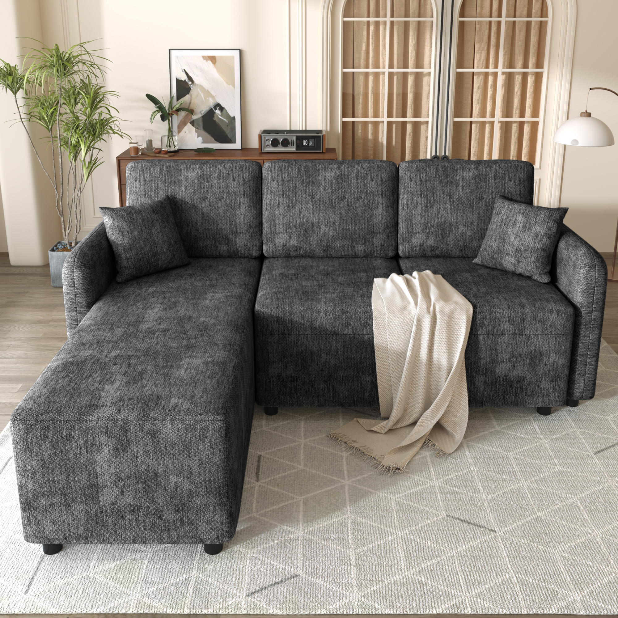 L-Form Ecksofa 3-Sitzer mit langer Liegefläche (14