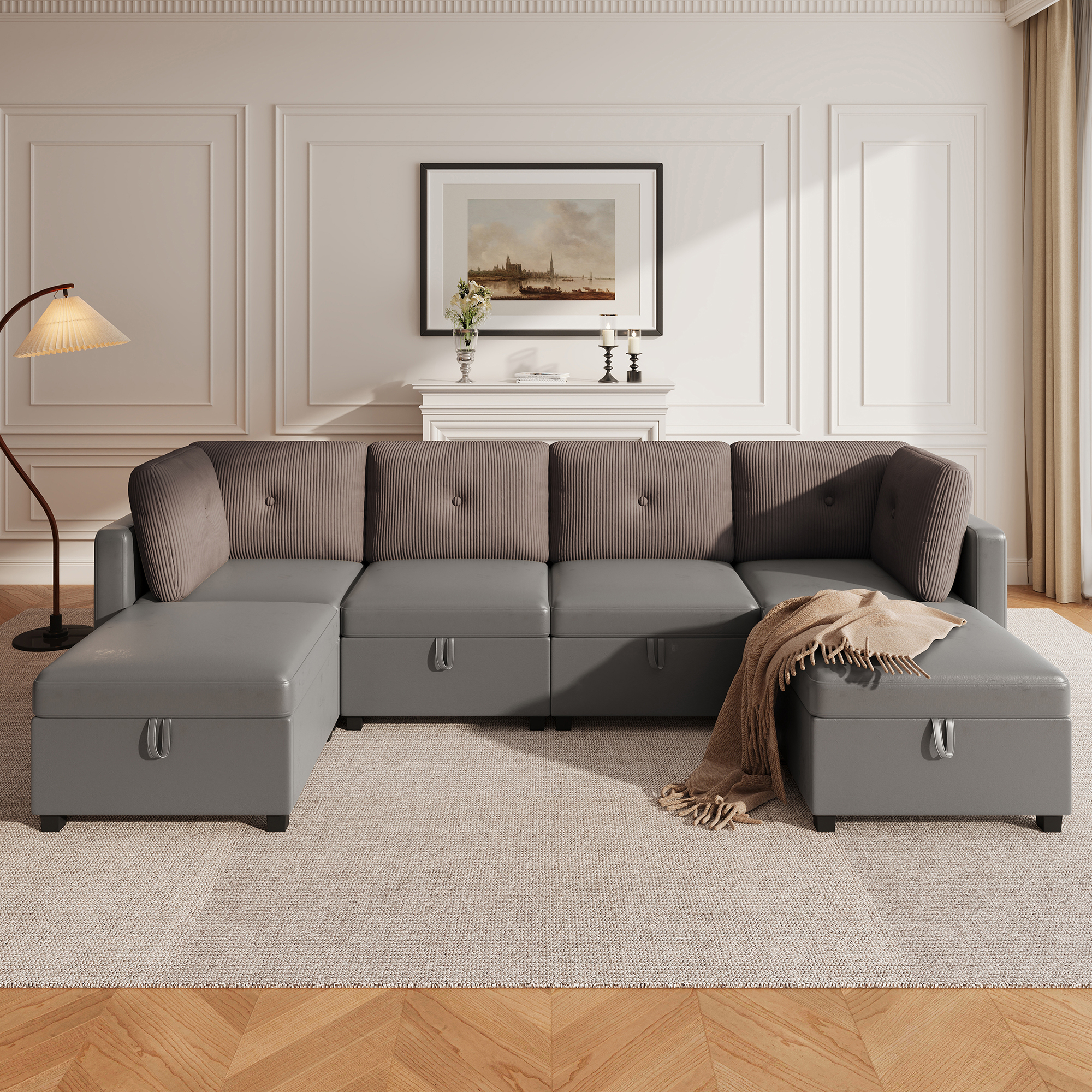 Canapé d'angle modulable convertible avec rangement