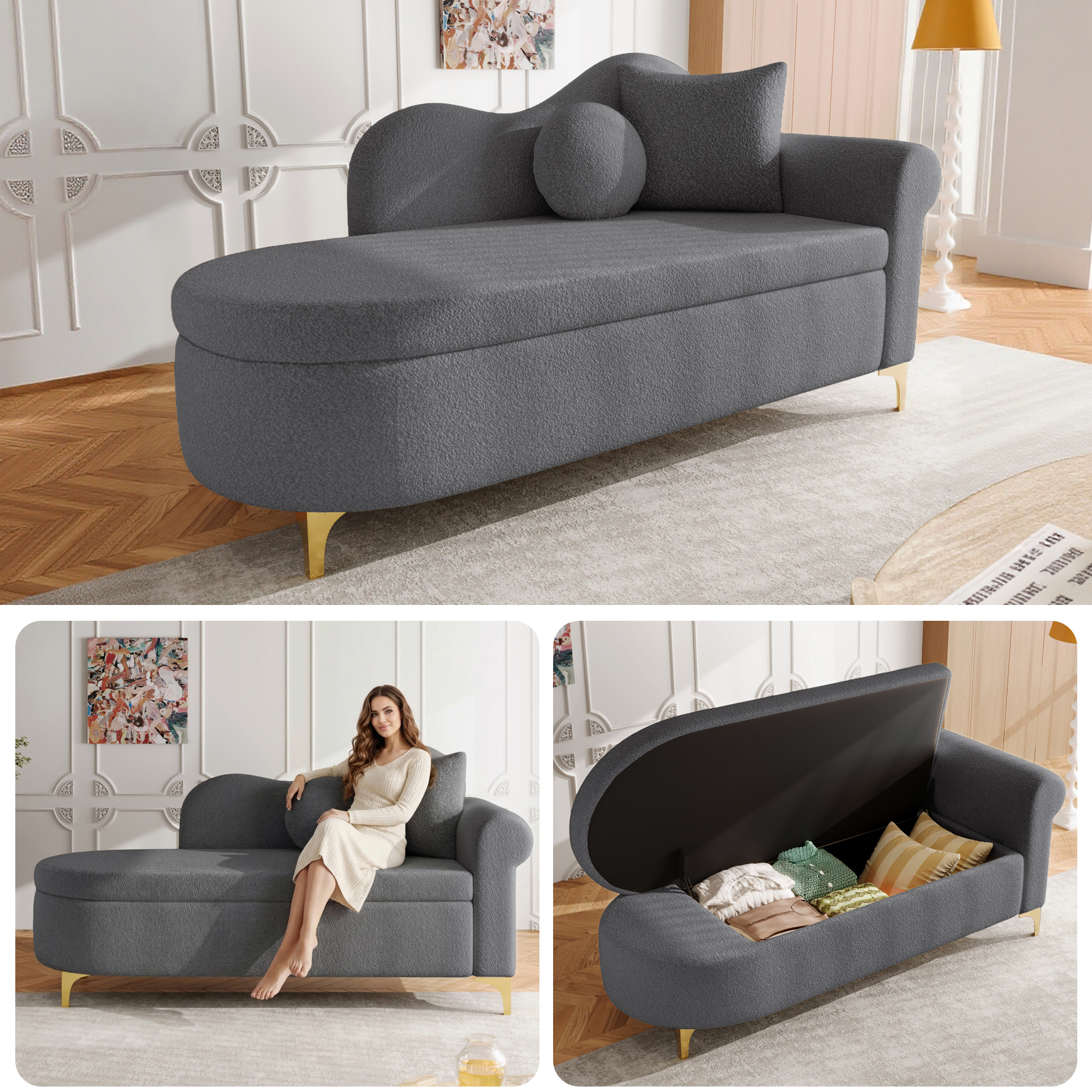 Multifunktionale Chaiselongue mit Stauraum, 134 cm
