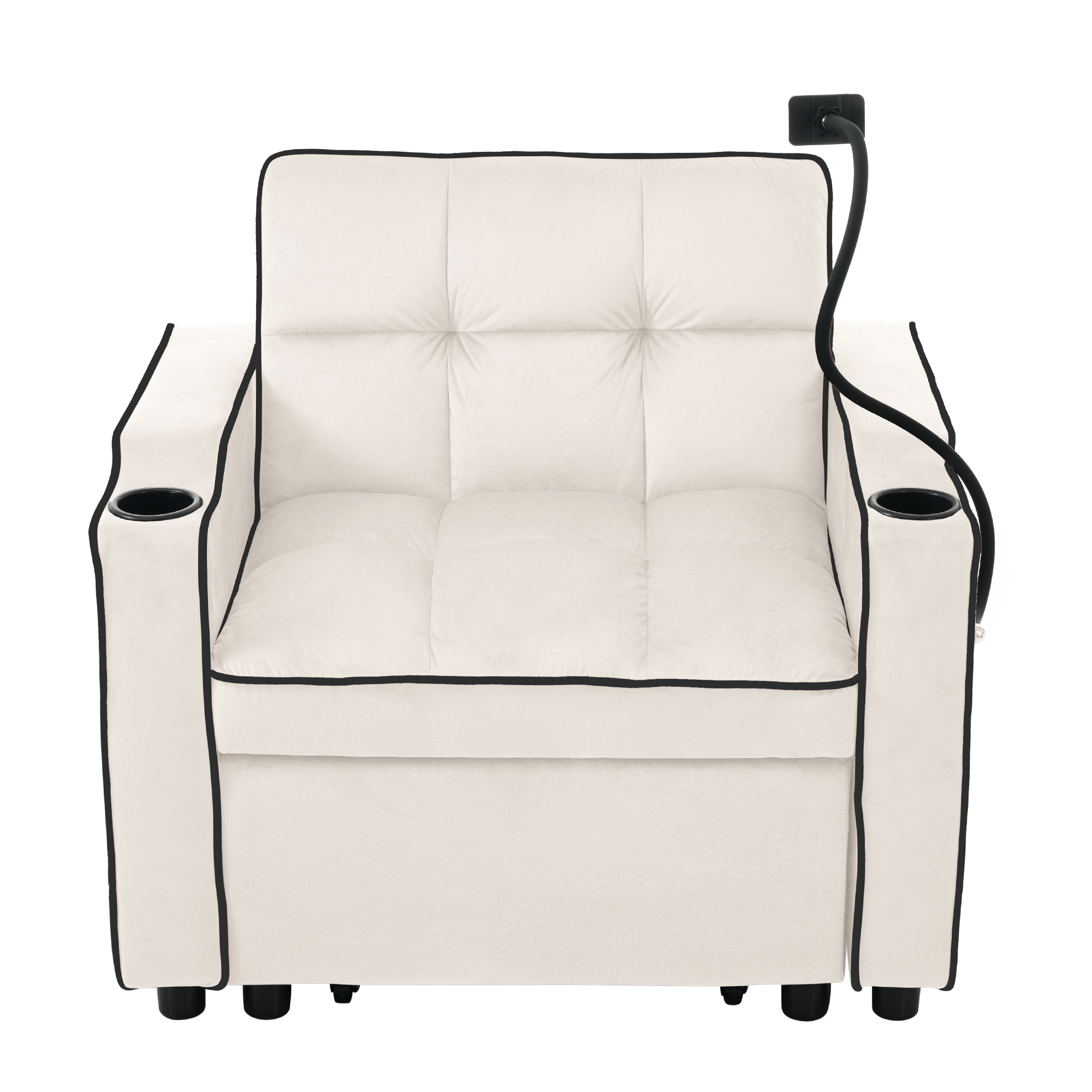 Canapé-lit 3-en-1 escamotable beige avec porte-gobelets - vue 4