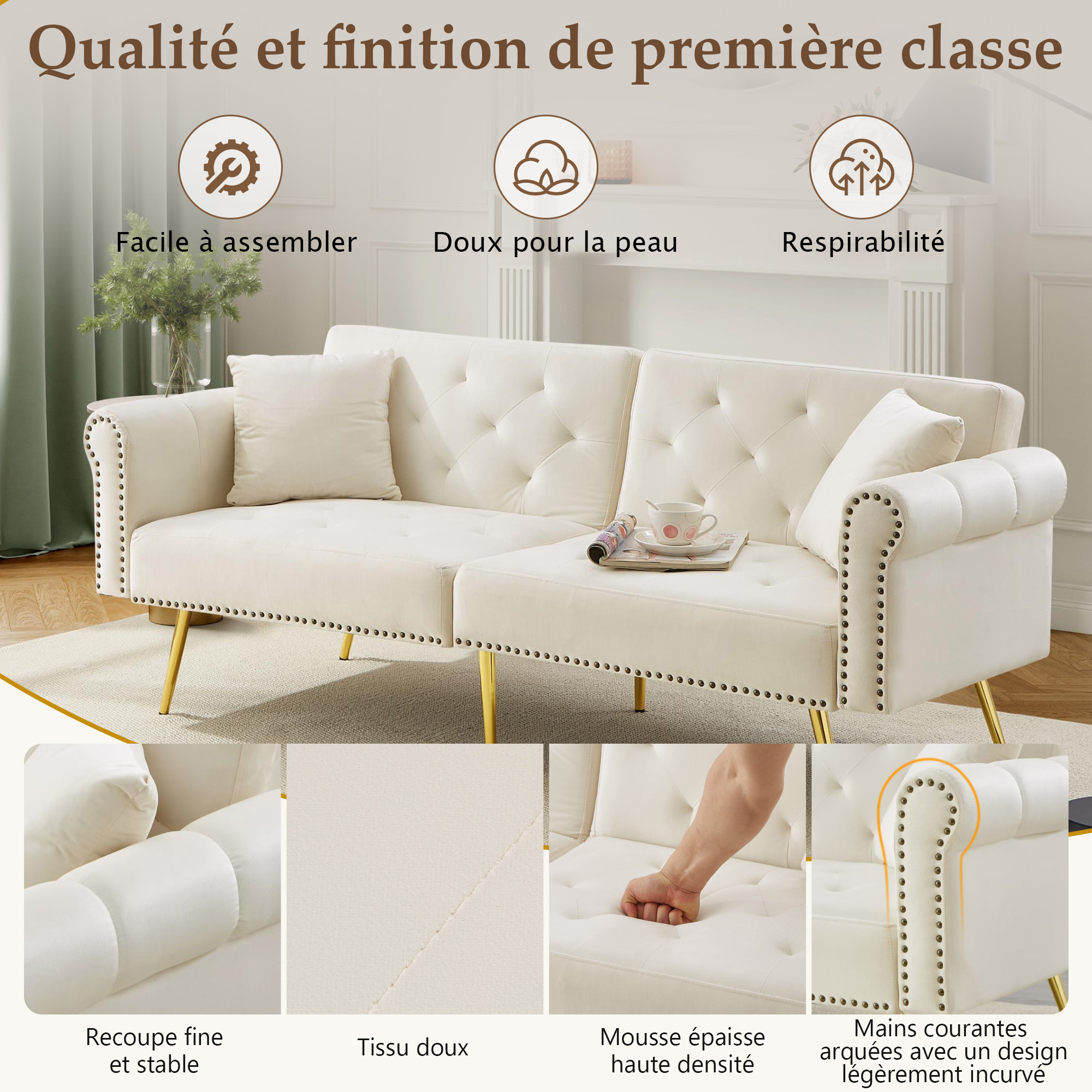 Détail du canapé convertible