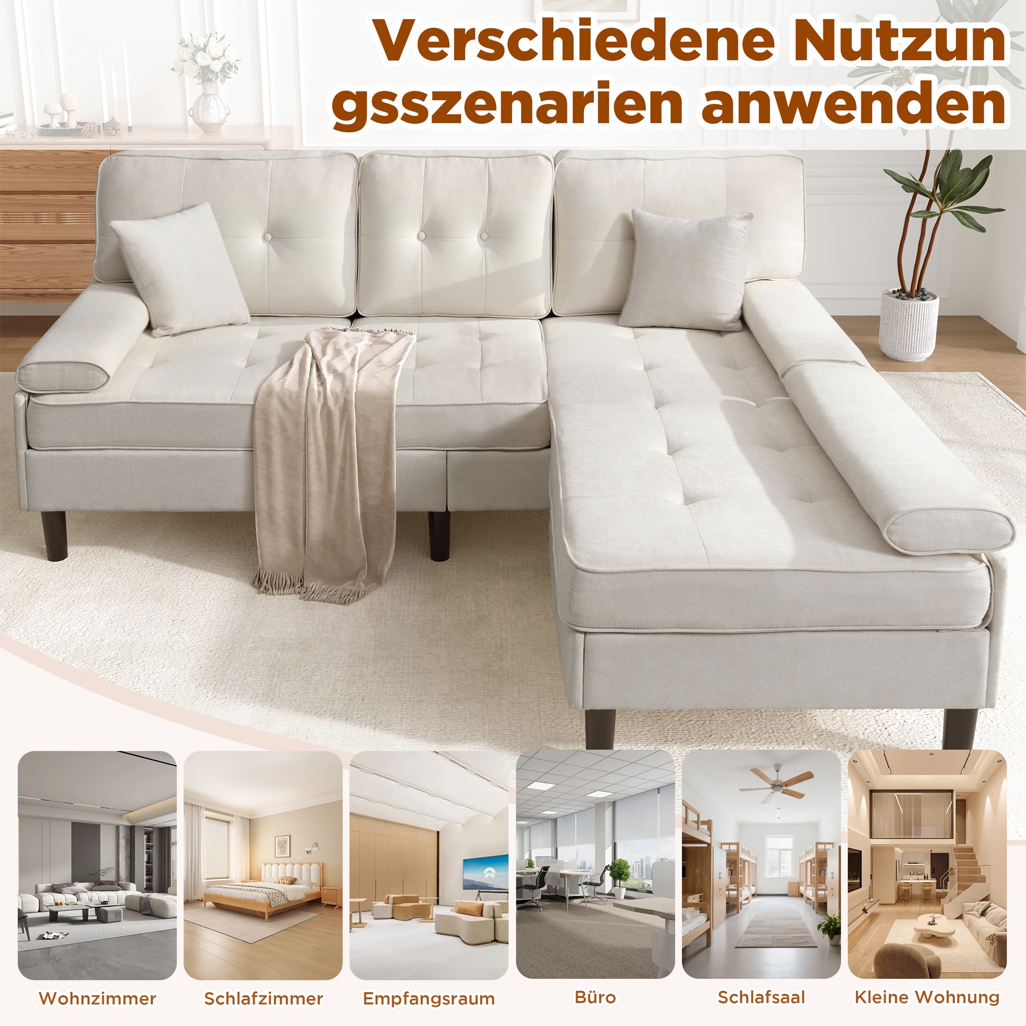 Canapé modulaire L chenille polyvalent design moderne petit espace