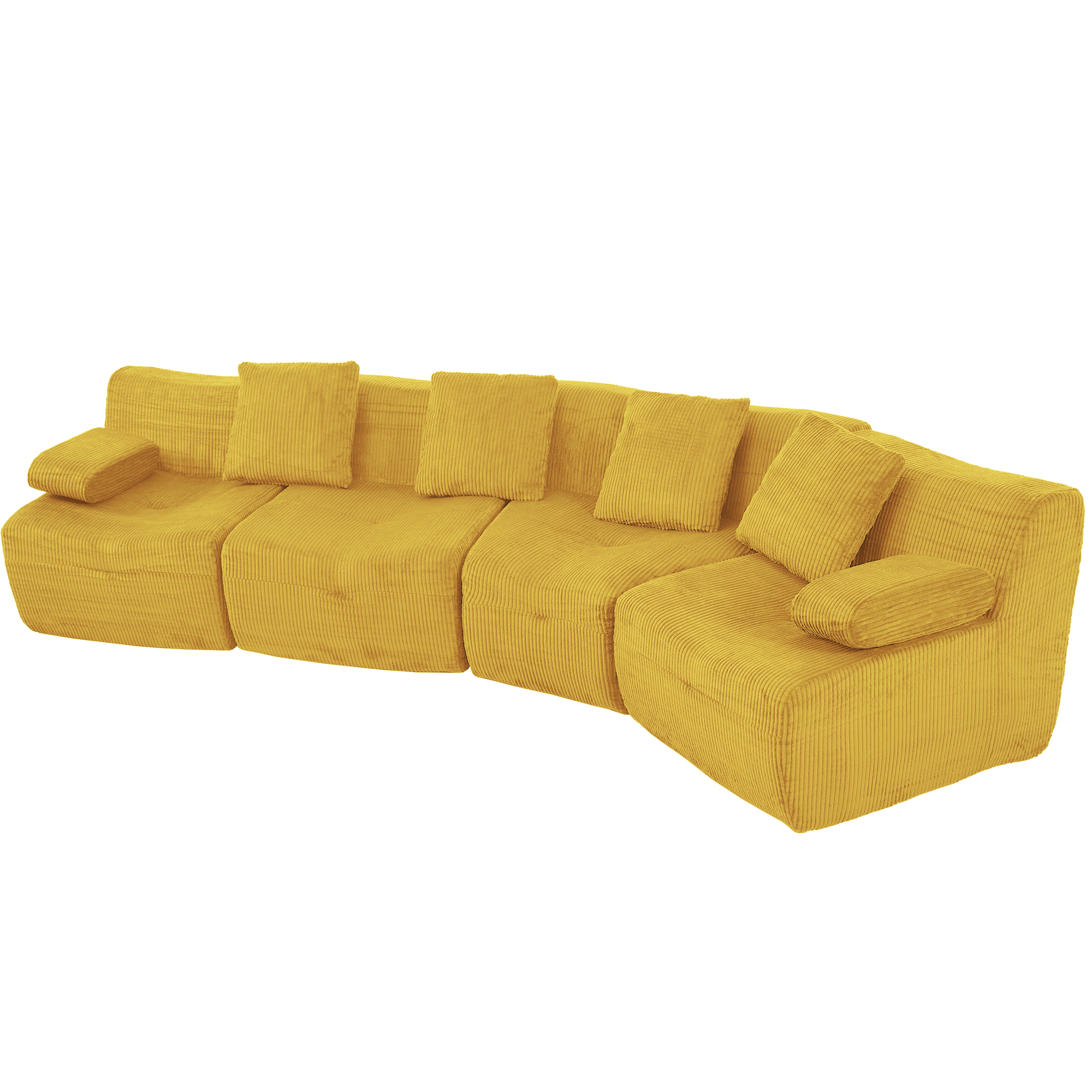 Canapé 4 places 311 x 90 x 65 cm, modulable, sans montage, en velours côtelé, Bright yellow - détails