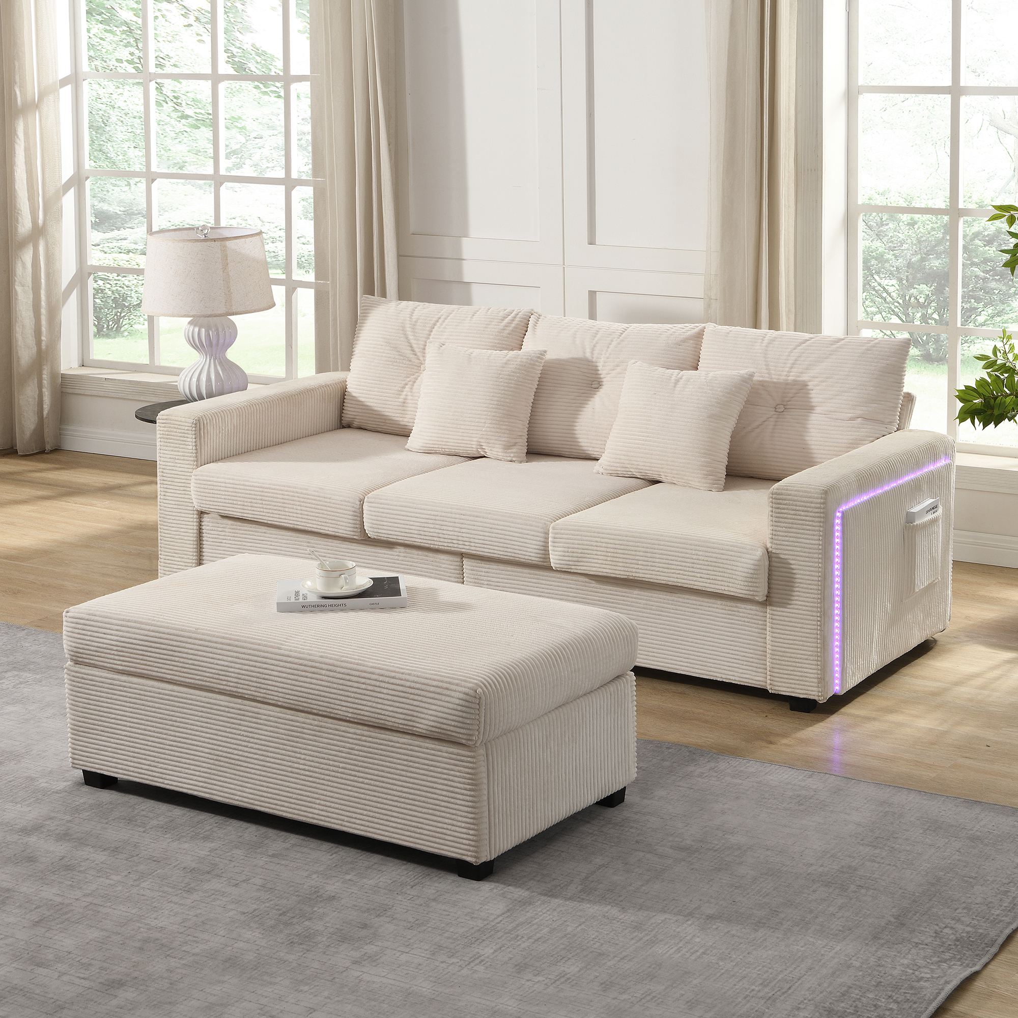 [5-Kissen-Supreme-Set] Moderne LED-Sofakombination