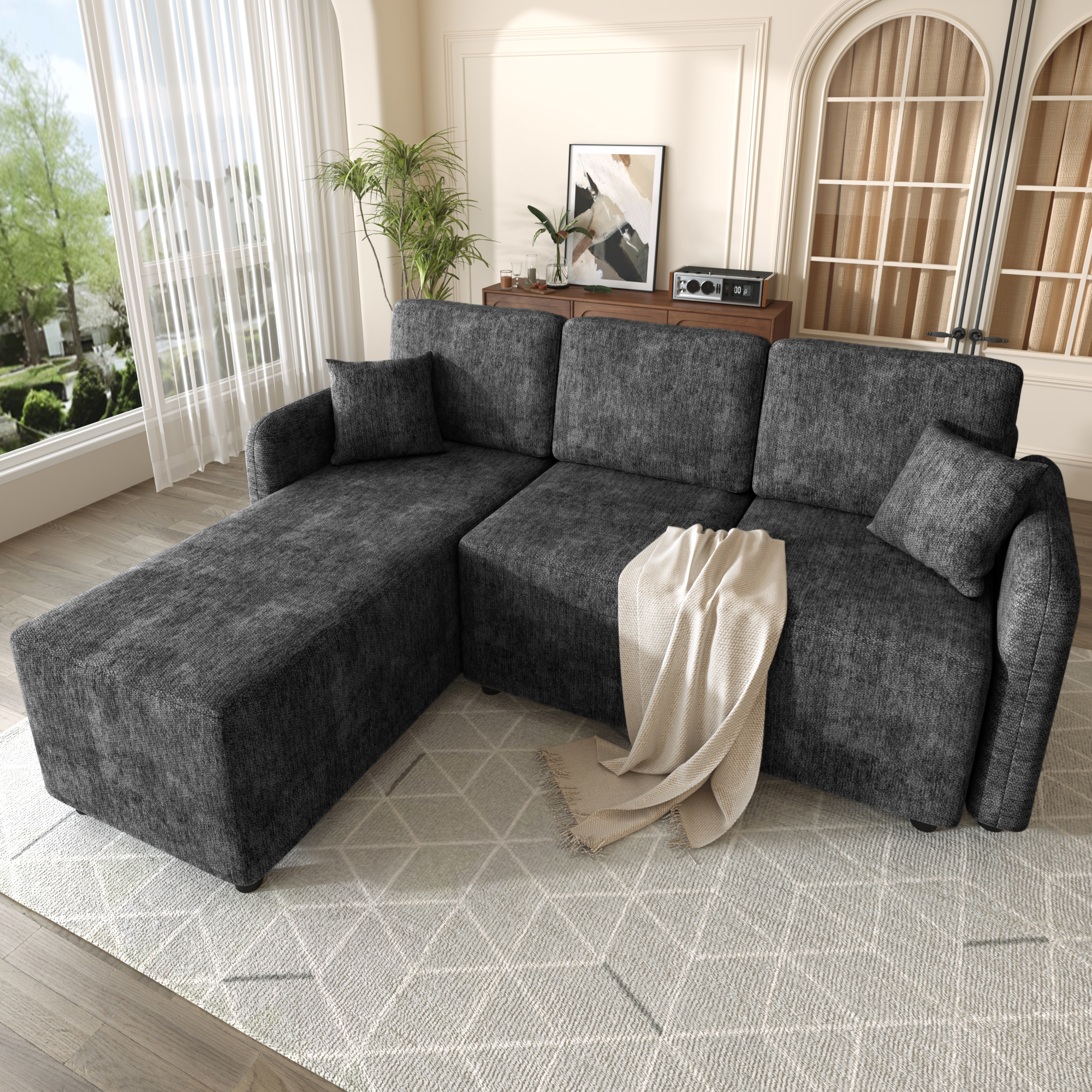 L-Form Ecksofa 3-Sitzer mit langer Liegefläche (14