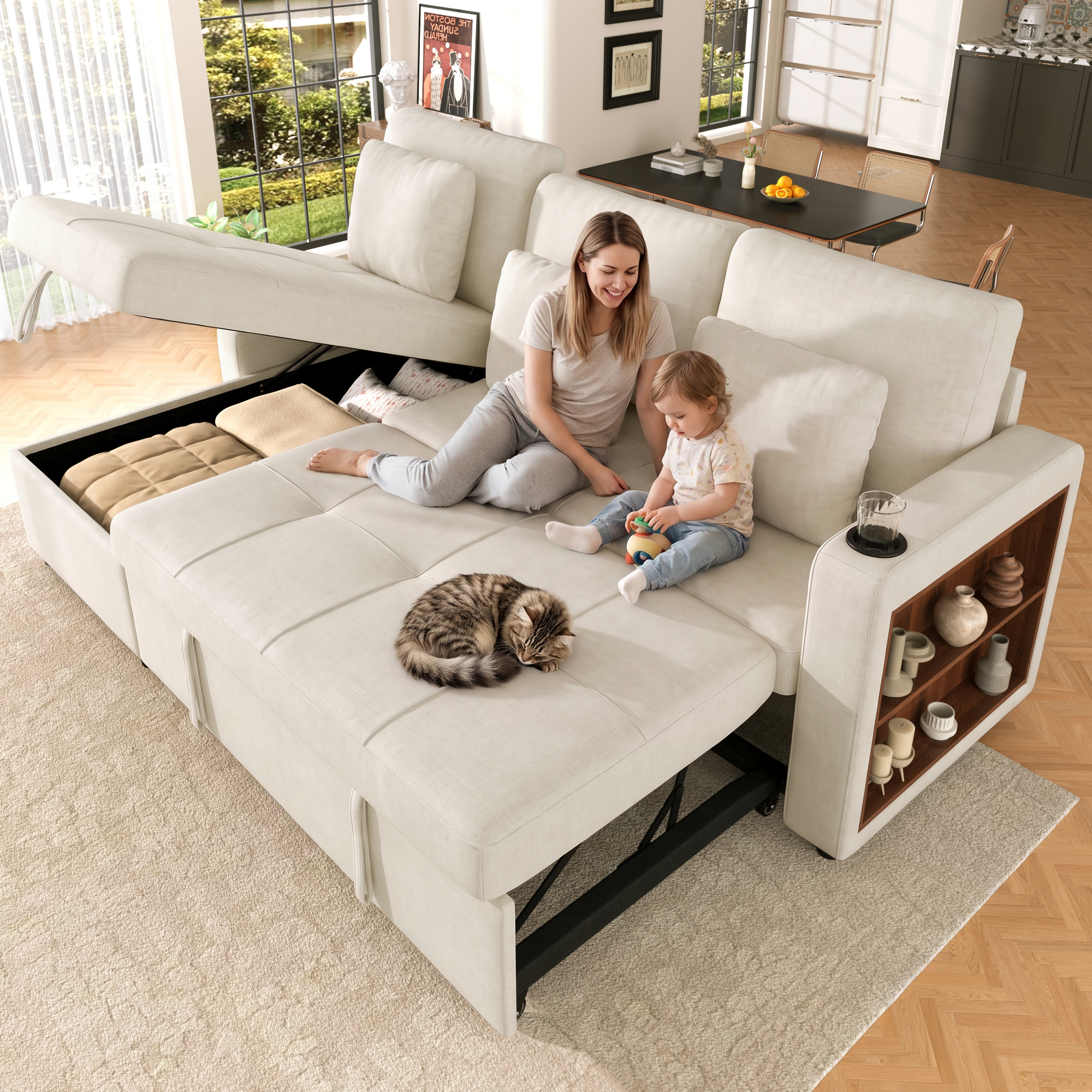 Canapé convertible beige clair