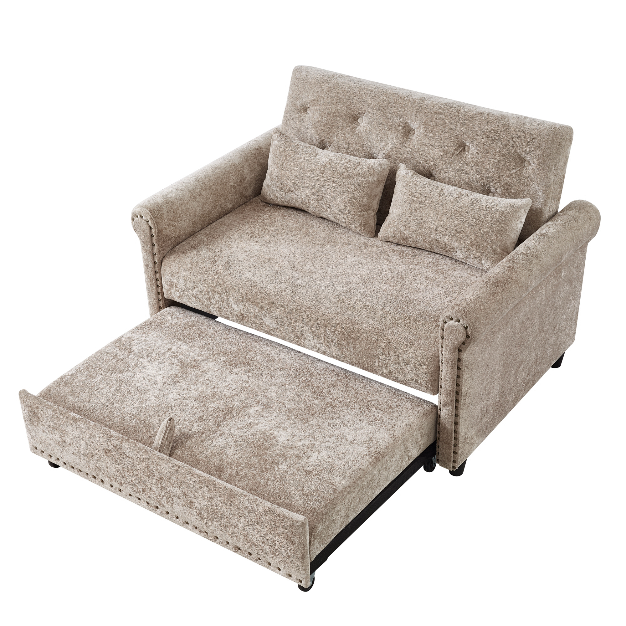 Canapé 2 places 120 x 80 x 82 cm, convertible, en chenille, Gris brun - vue complémentaire
