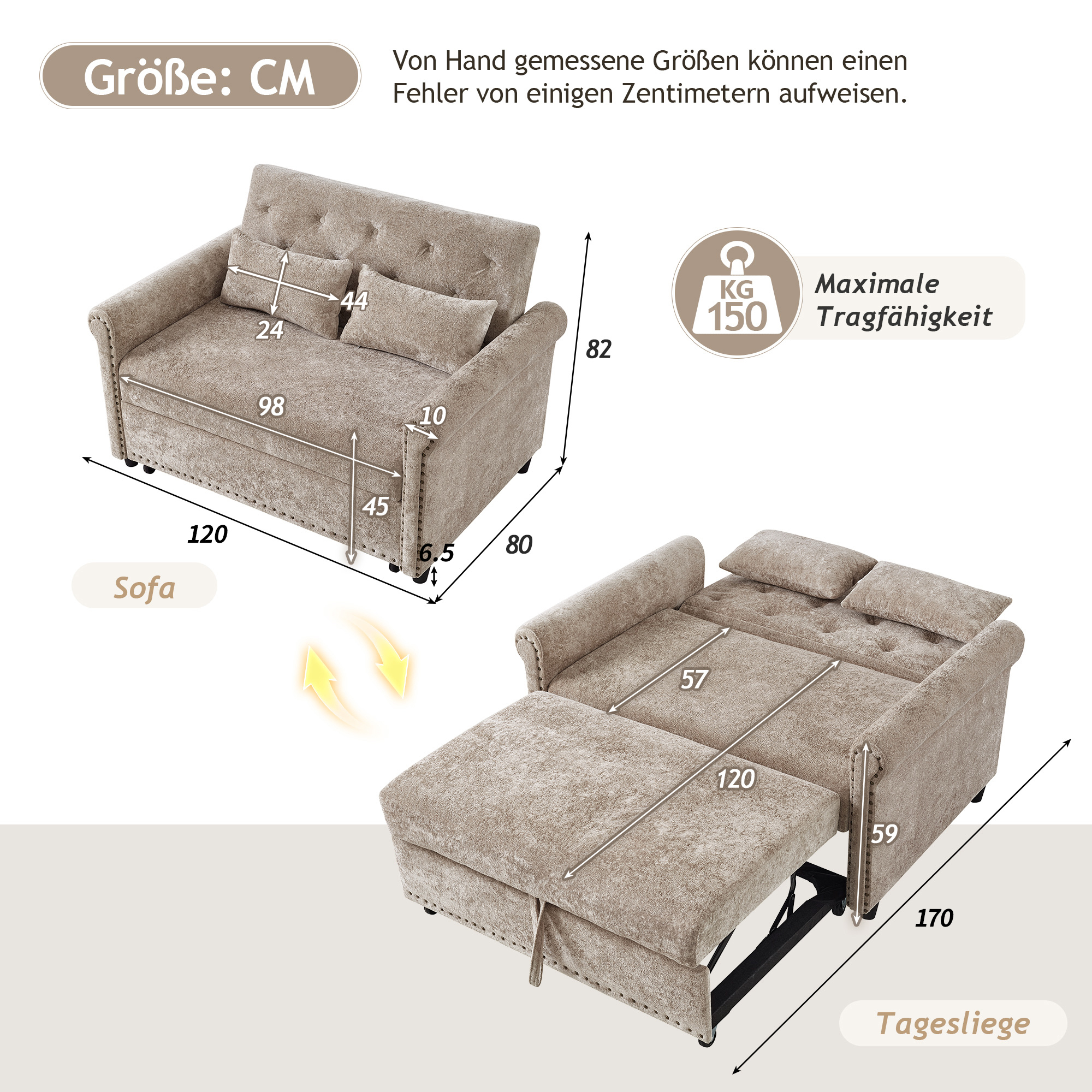 Moderne 3-in-1 Schlafsofa Couch mit Schlaffunktion