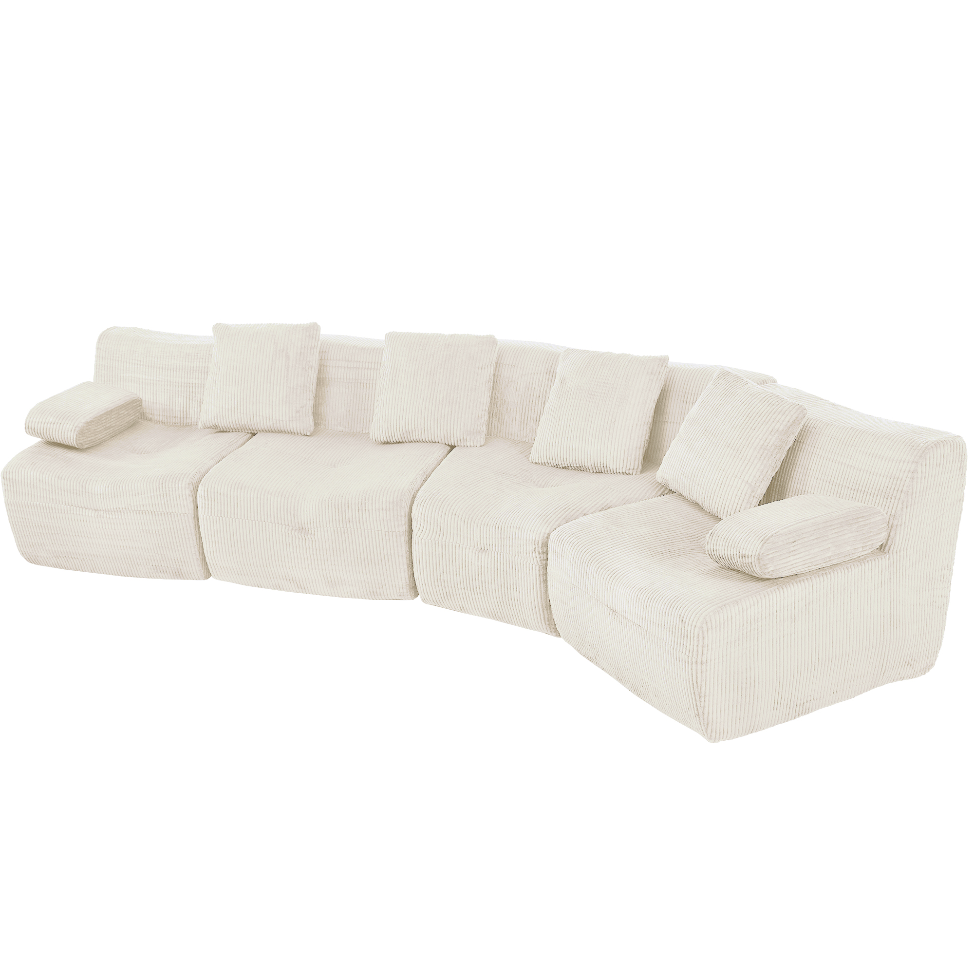 Canapé 4 places 311 x 90 x 65 cm, modulable, sans montage, en velours côtelé, Light beige - détails